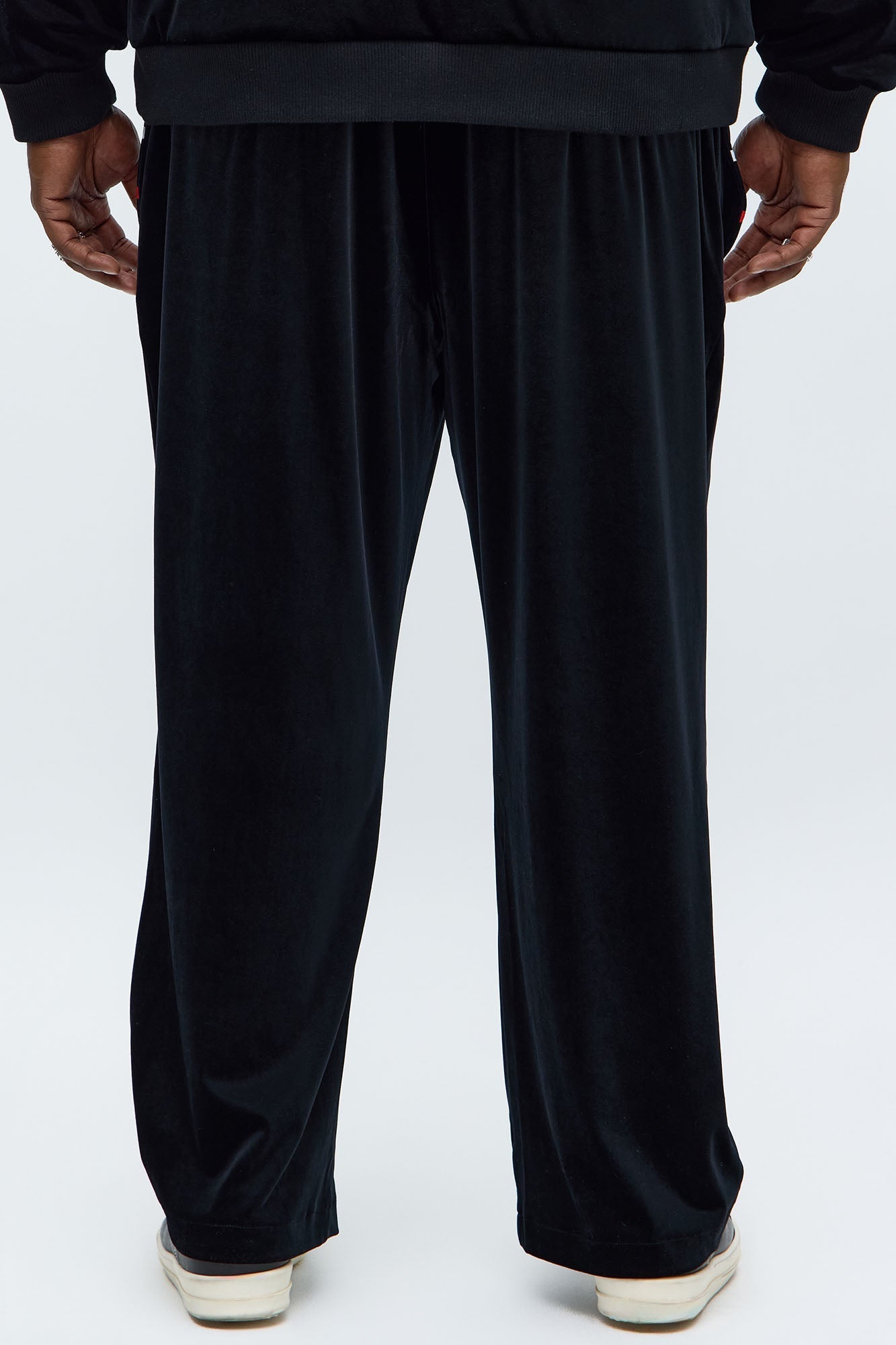 Velour Piped Courtside Straight Track Pant - Black/Red Fashion Nova