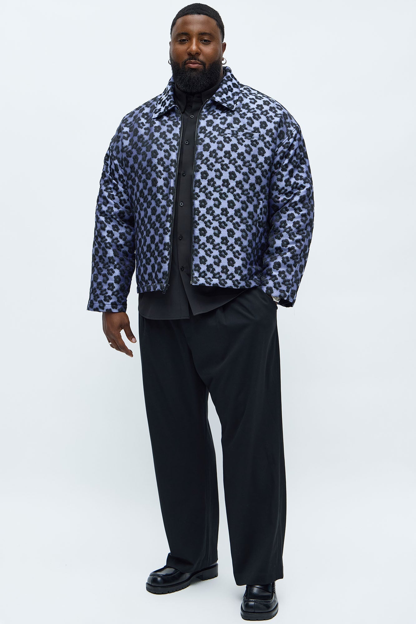 Relaxed Cropped Floral Jacquard Work Jacket - Purple Fashion Nova