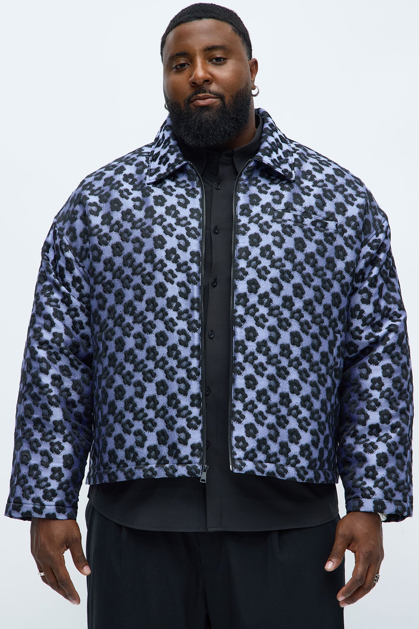 Relaxed Cropped Floral Jacquard Work Jacket - Purple Fashion Nova