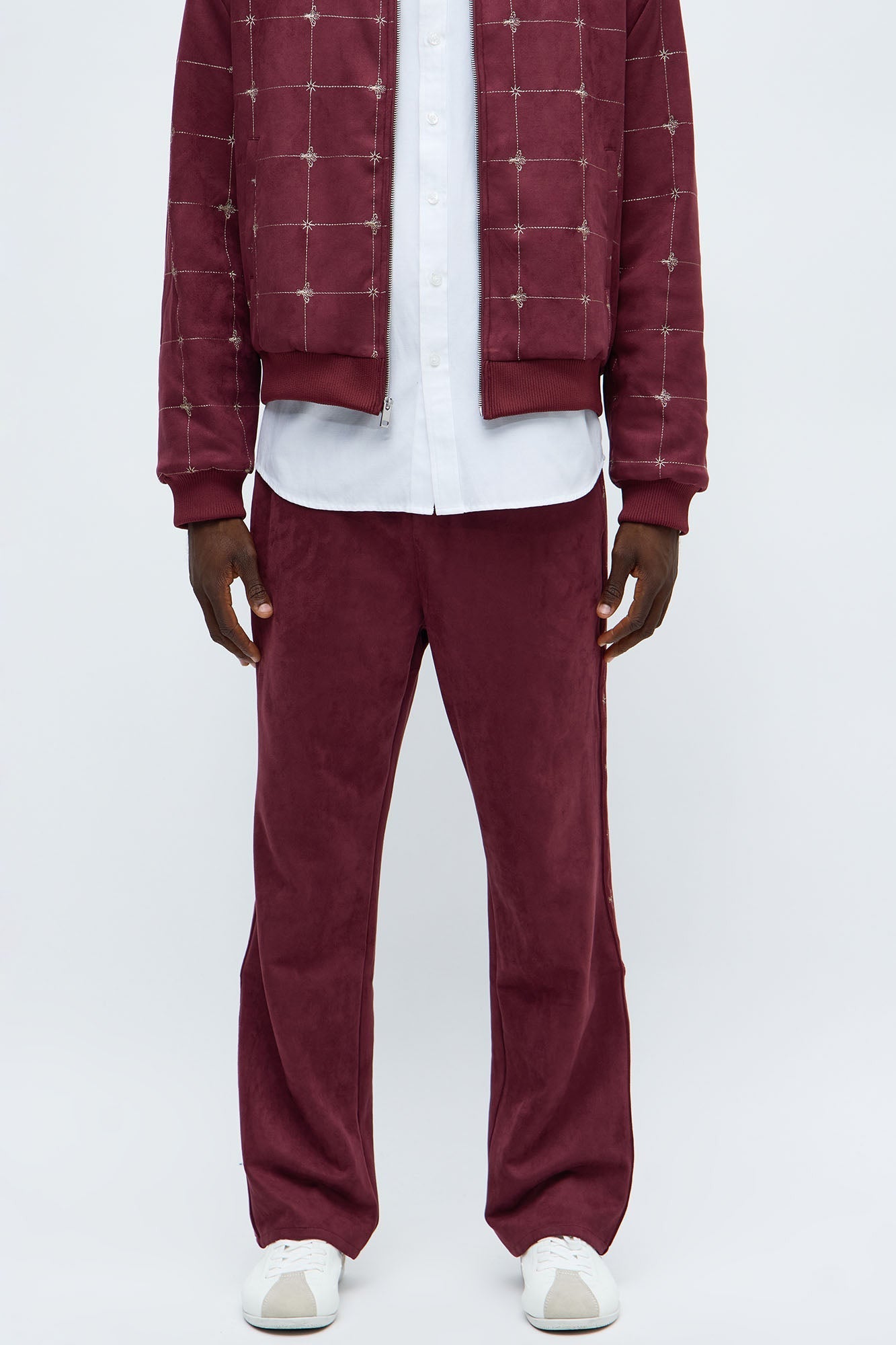 Straight Faux Velvet Buzzed Pant - Burgundy Fashion Nova