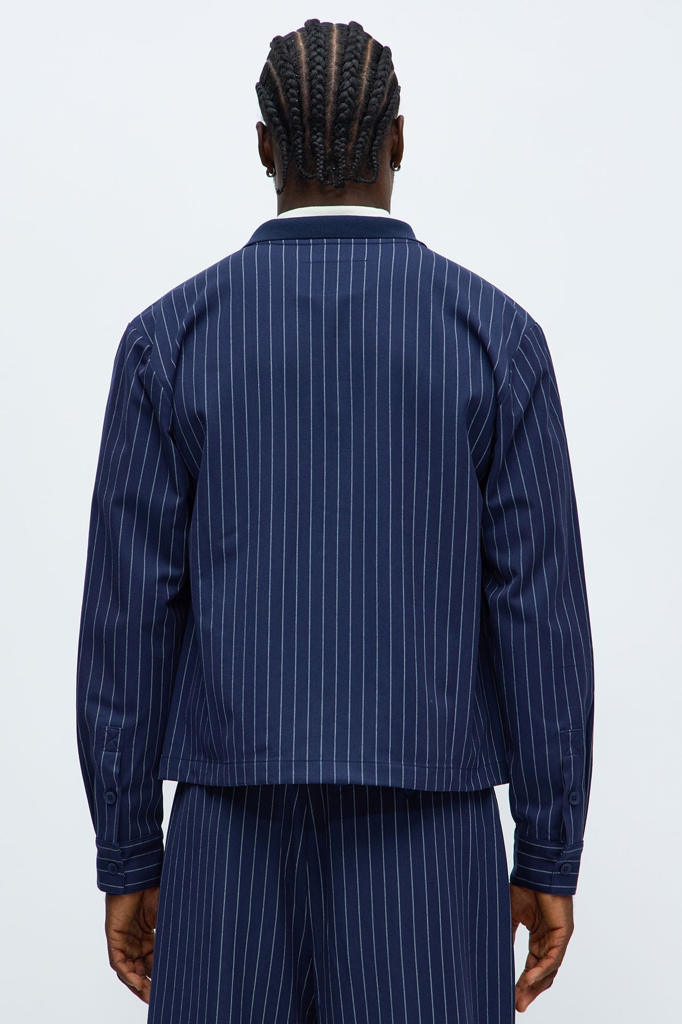 Straight Striped Elevated Shirt Jacket - Navy Fashion Nova