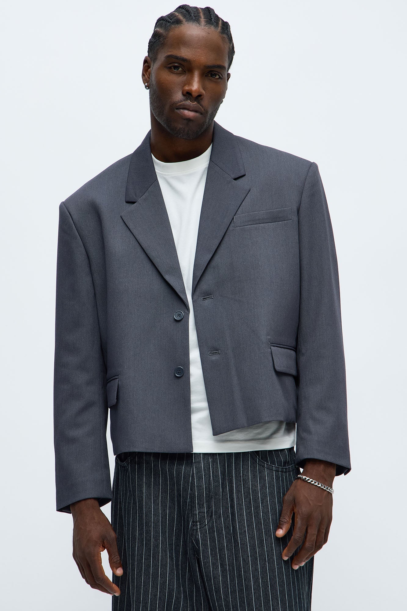 Gabardine Boxy Cropped Single Breasted Blazer - Charcoal Fashion Nova