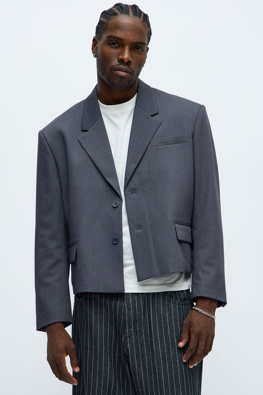 Gabardine Boxy Cropped Single Breasted Blazer - Charcoal Fashion Nova