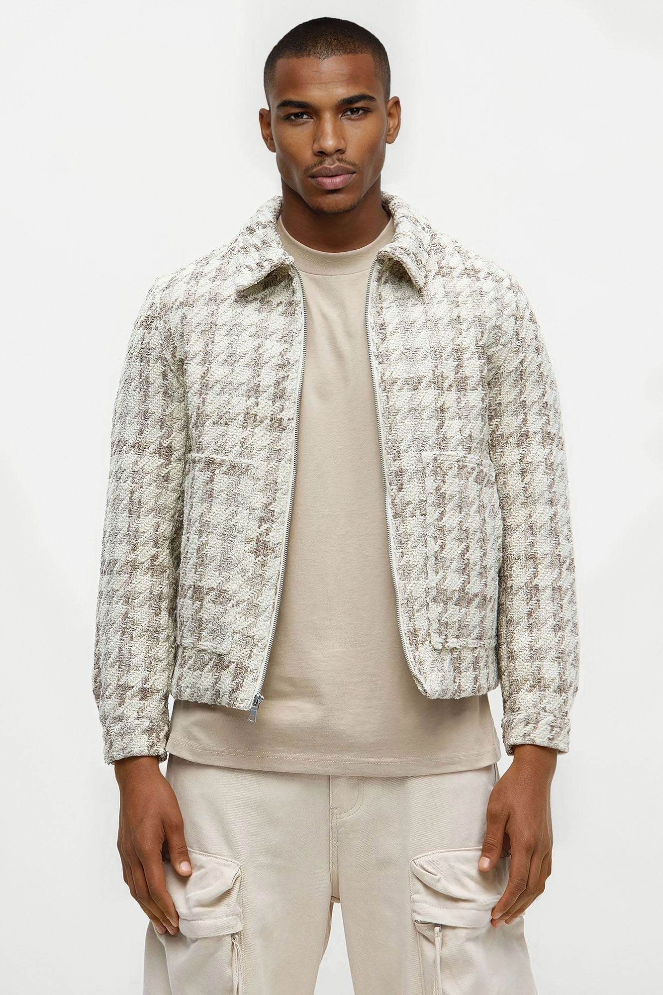 Textured Loyal Houndstooth Work Jacket - Cream Fashion Nova