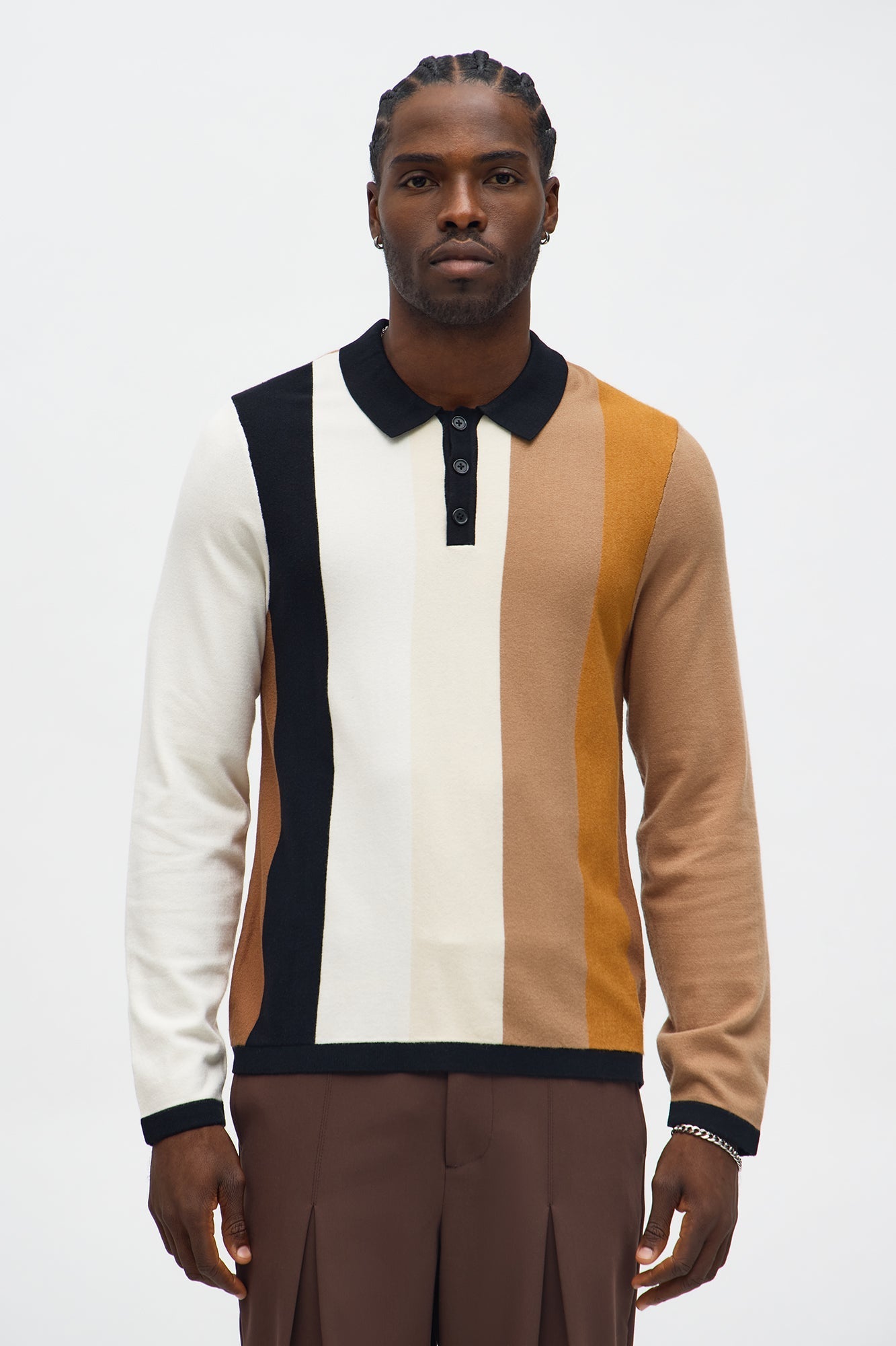 New Level Striped Polo 2.0 - Brown Combo Fashion Nova