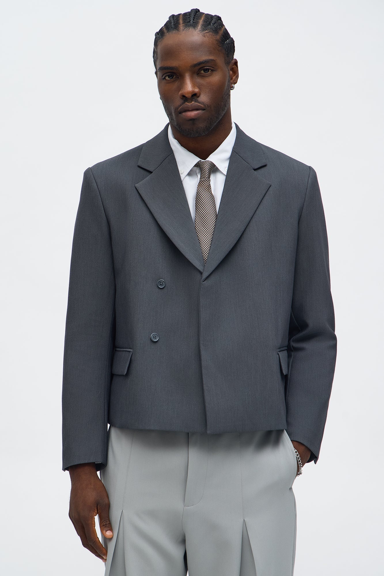 Ronan Cropped Double Breasted Blazer - Charcoal Fashion Nova