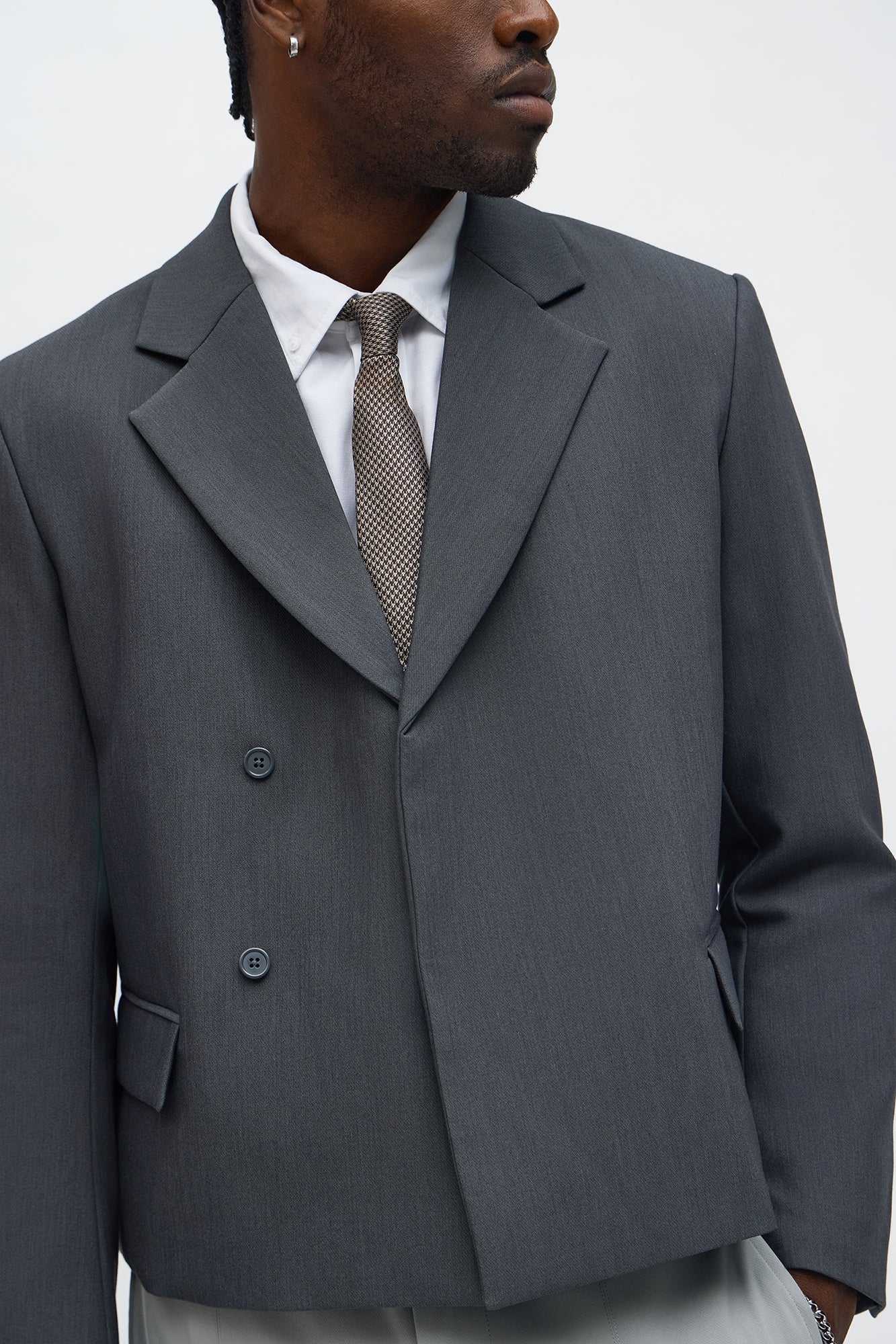 Ronan Cropped Double Breasted Blazer - Charcoal Fashion Nova