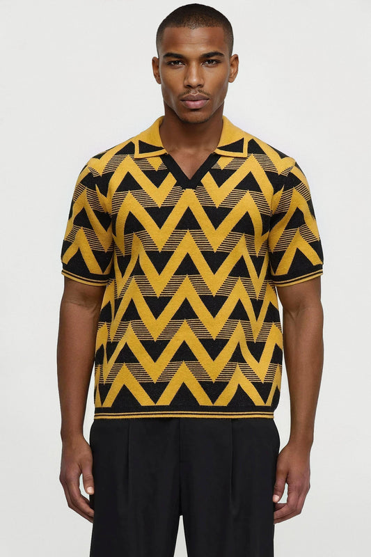 Charlie Johnny Collar Knitted Polo - Yellow/combo Fashion Nova