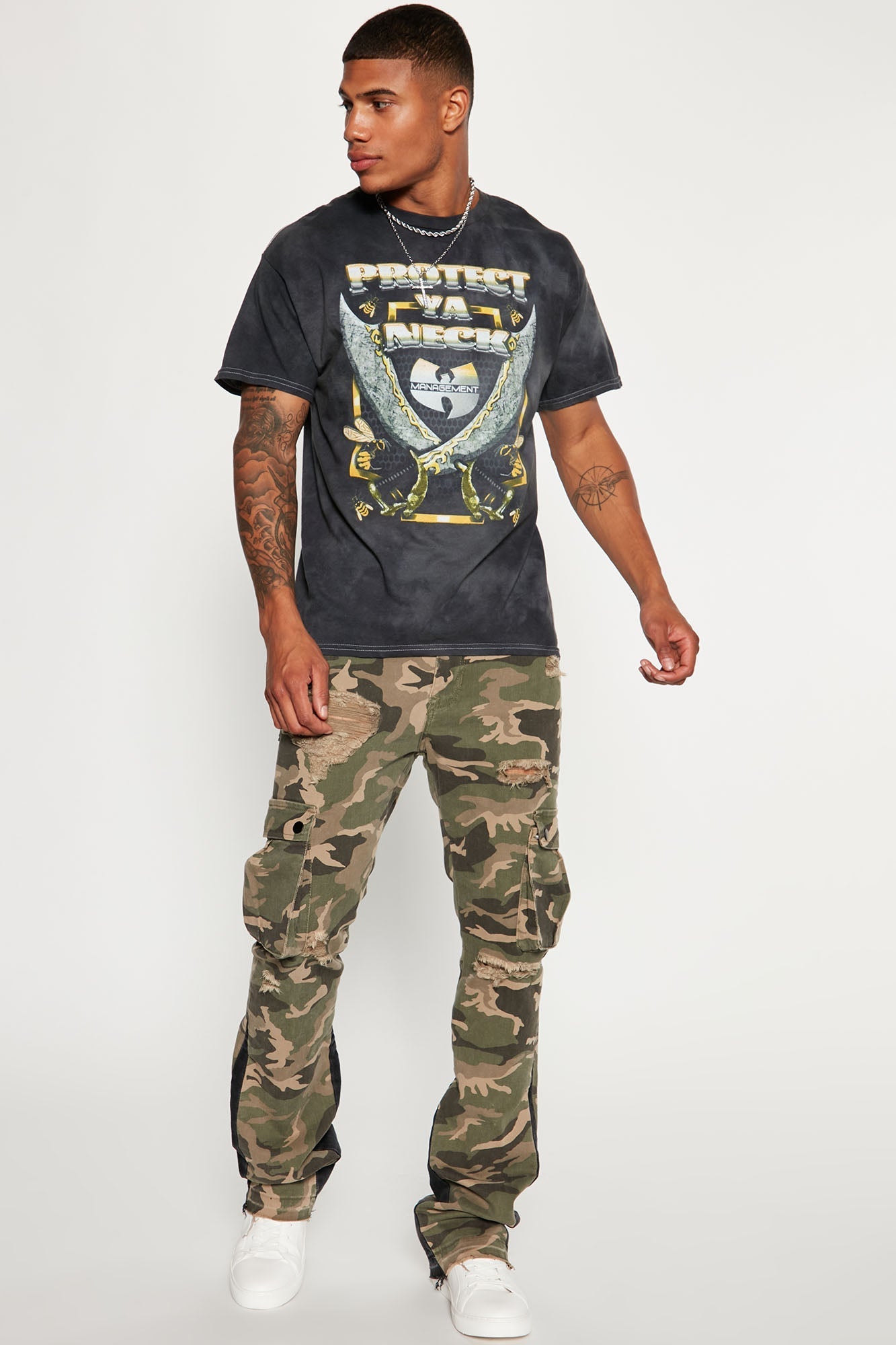 Contrast Skinny Stacked Flared Cargo Pants - Camouflage Fashion Nova