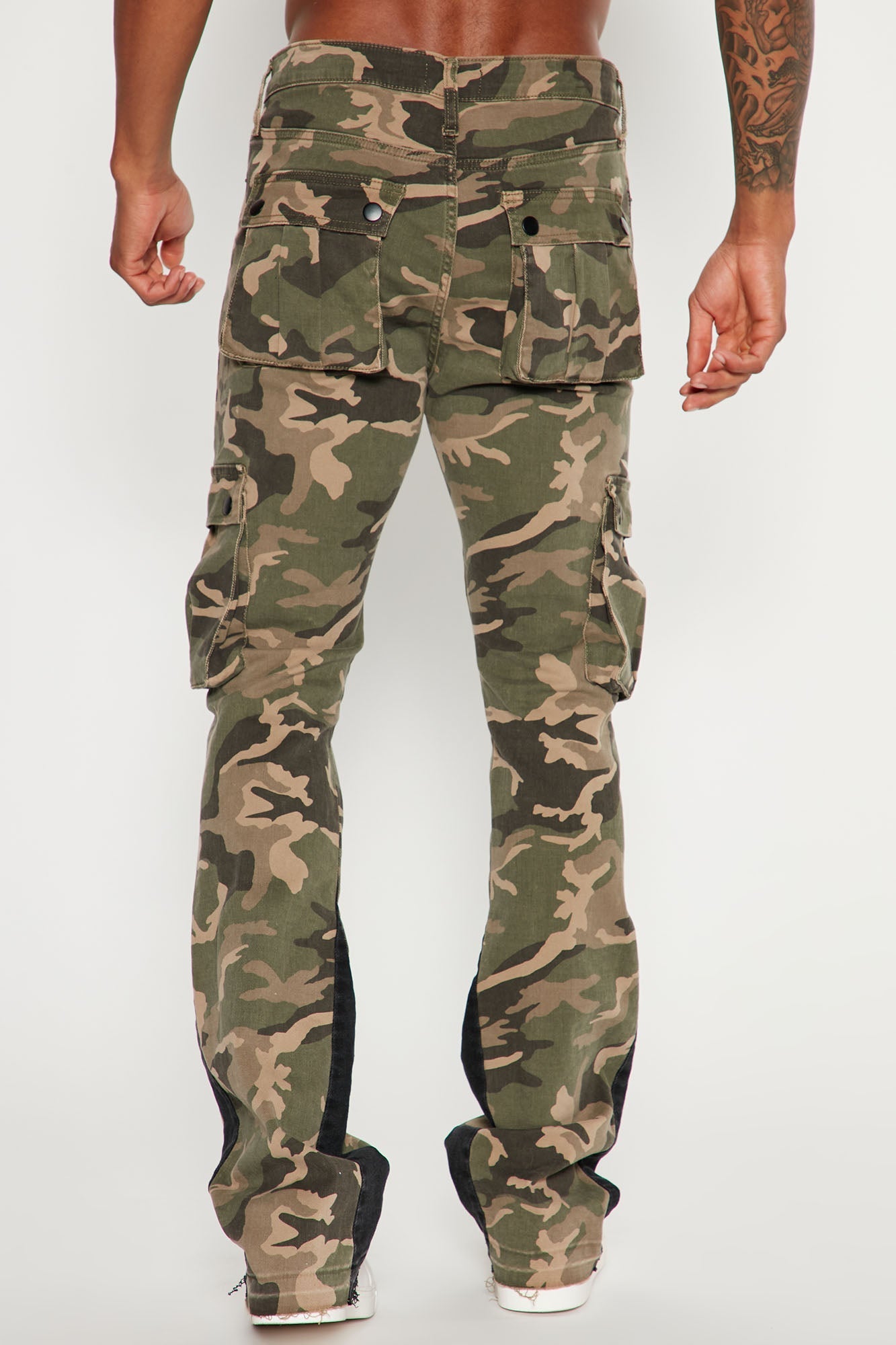 Contrast Skinny Stacked Flared Cargo Pants - Camouflage Fashion Nova