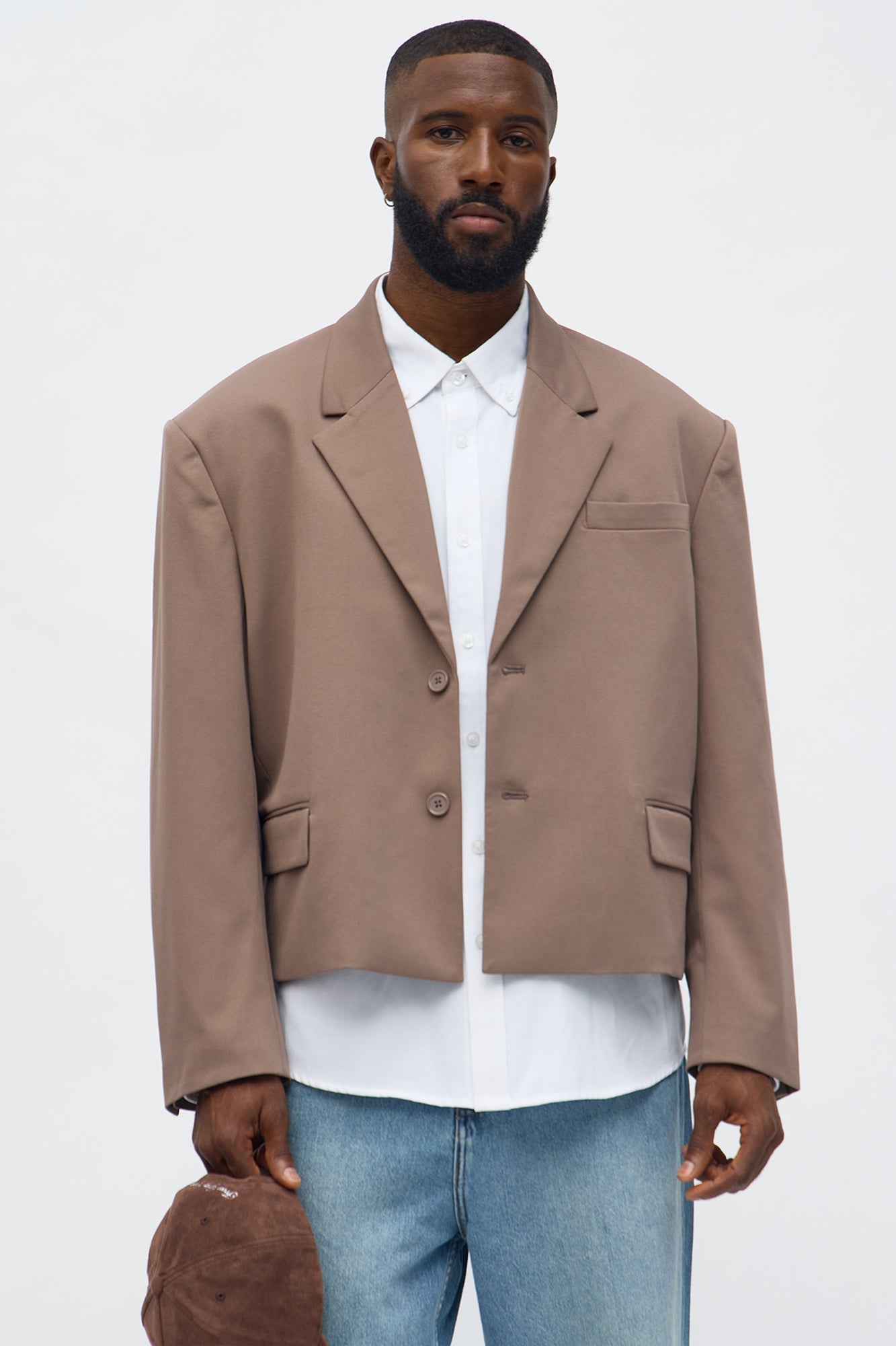 Gabardine Boxy Cropped Single Breasted Blazer - Taupe Fashion Nova