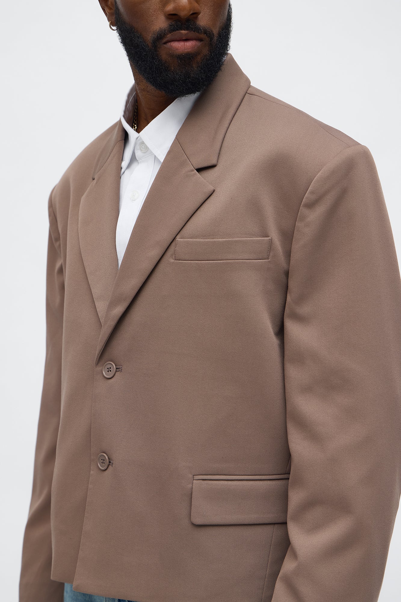 Gabardine Boxy Cropped Single Breasted Blazer - Taupe Fashion Nova