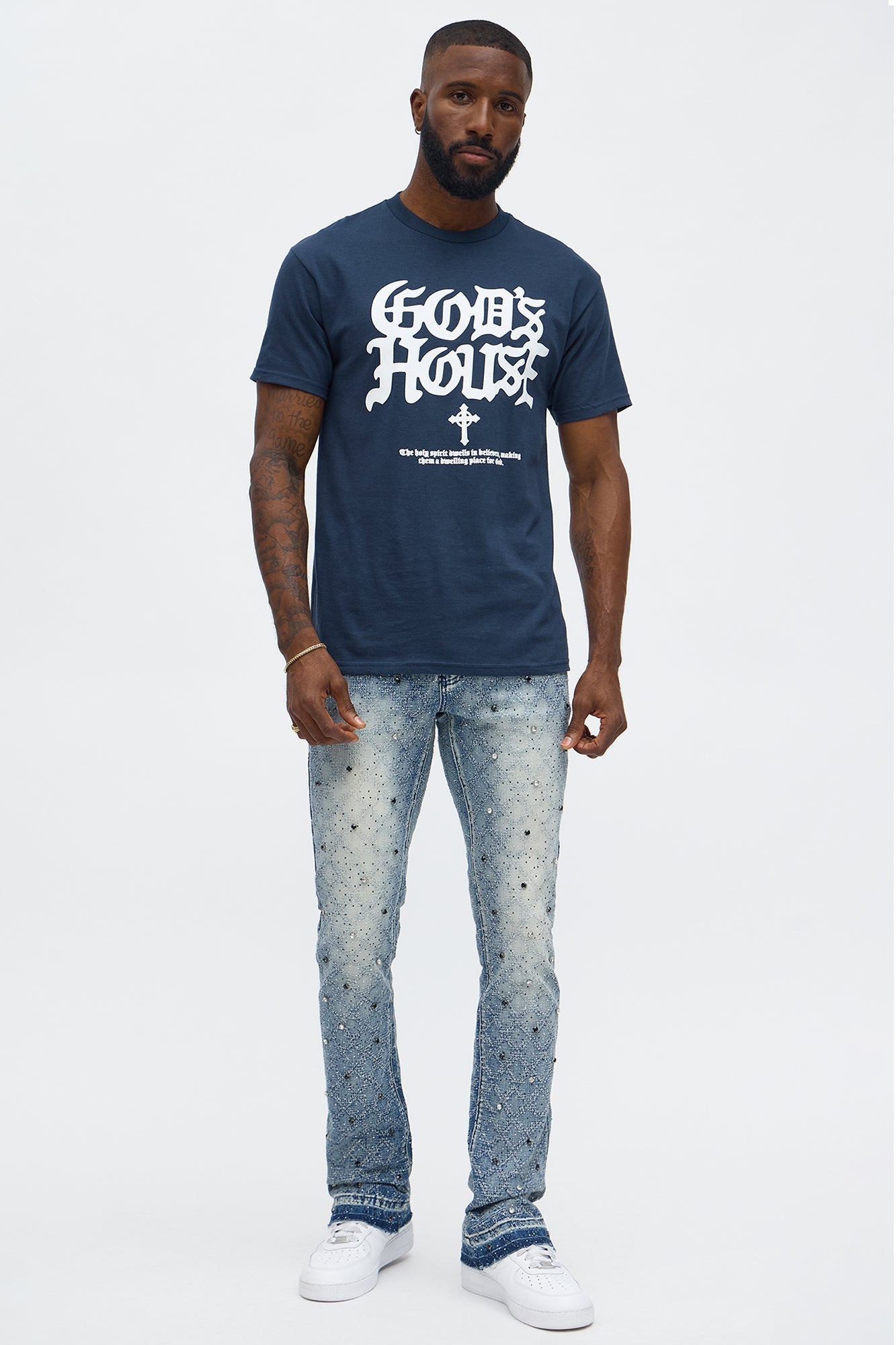 Stacked Slim Flare We WIldin In Bling Jean - Light Wash Fashion Nova
