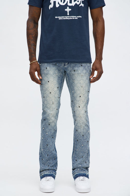Stacked Slim Flare We WIldin In Bling Jean - Light Wash Fashion Nova