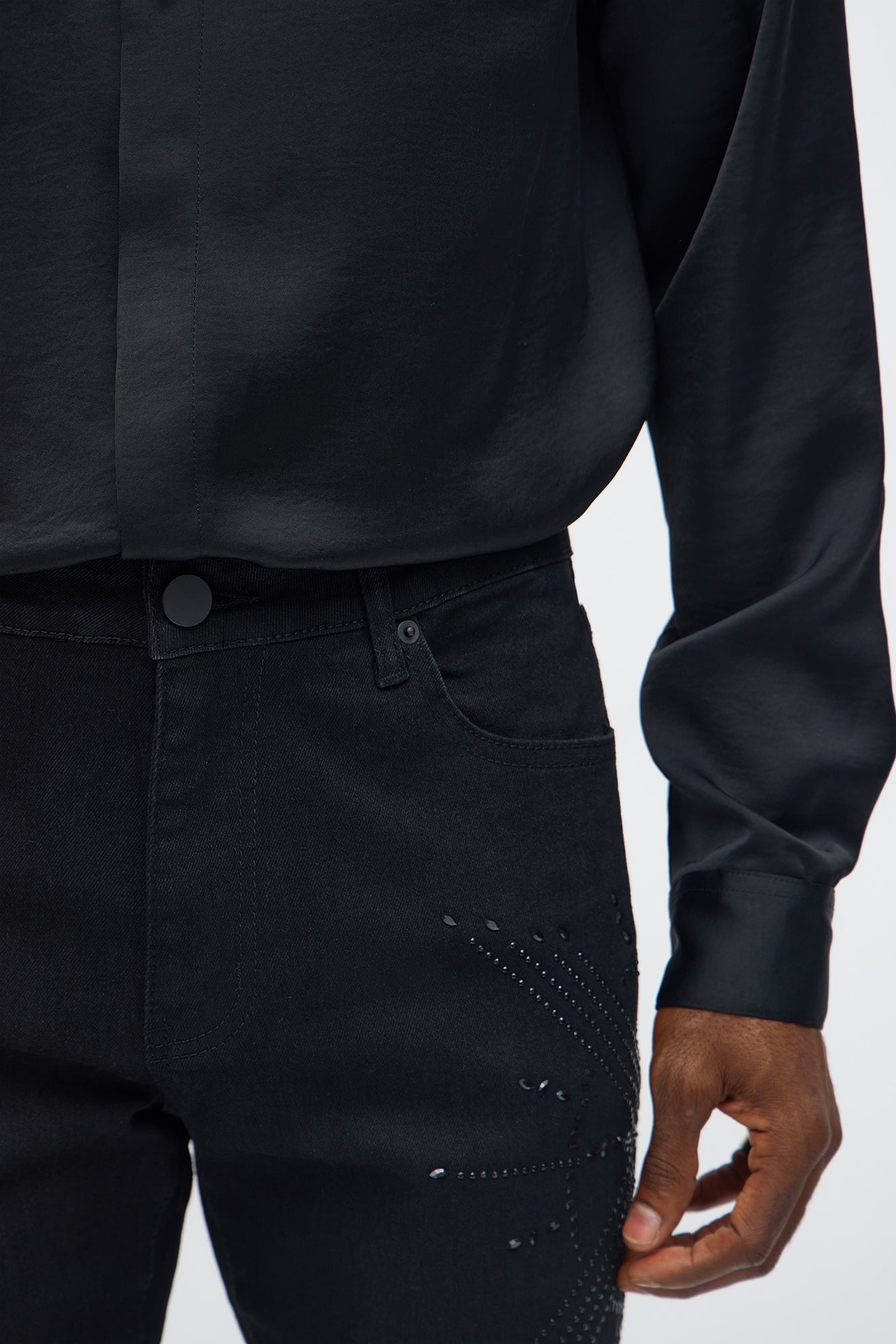 Stacked Skinny Flare Within Star Jeweled Jean - Black Fashion Nova