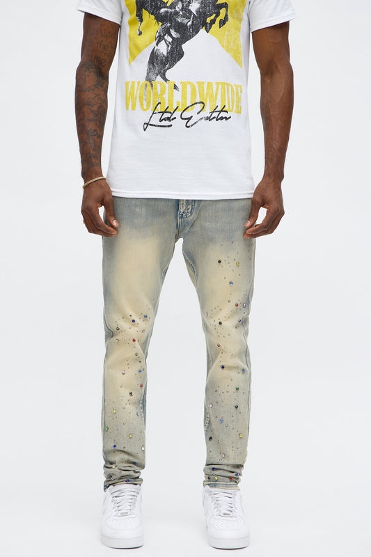 Stacked Skinny One Infinity Jeweled Jean - Light Wash Fashion Nova