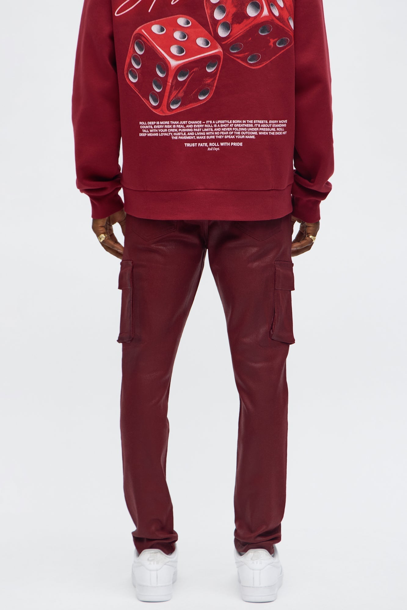 Skinny Down The Streets Waxed Cargo Jean - Burgundy Fashion Nova