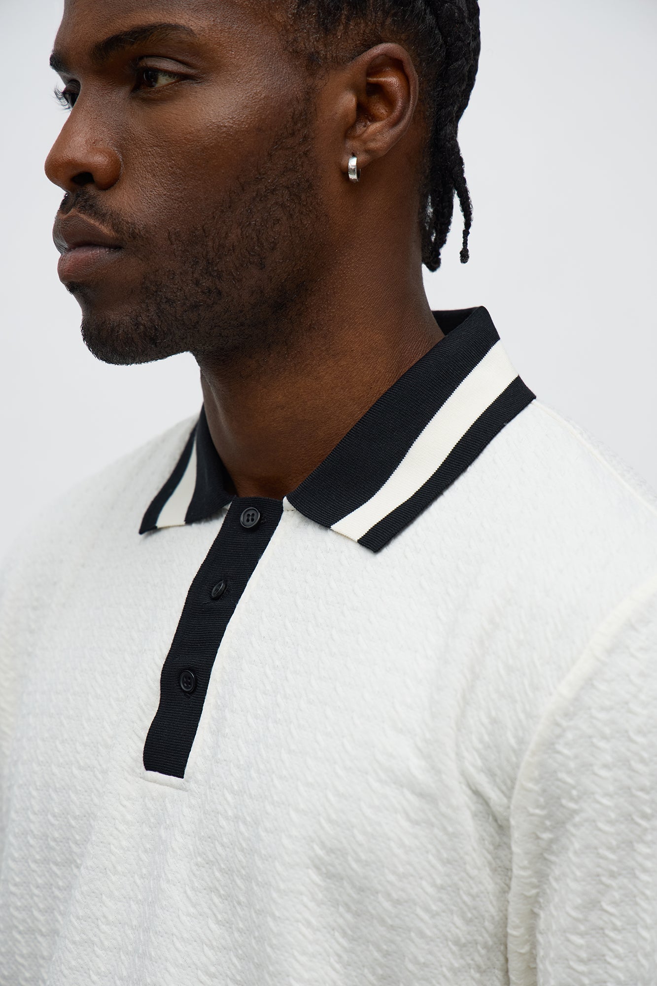 Andrew Textured Knit Long Sleeve Polo - Cream/combo Fashion Nova