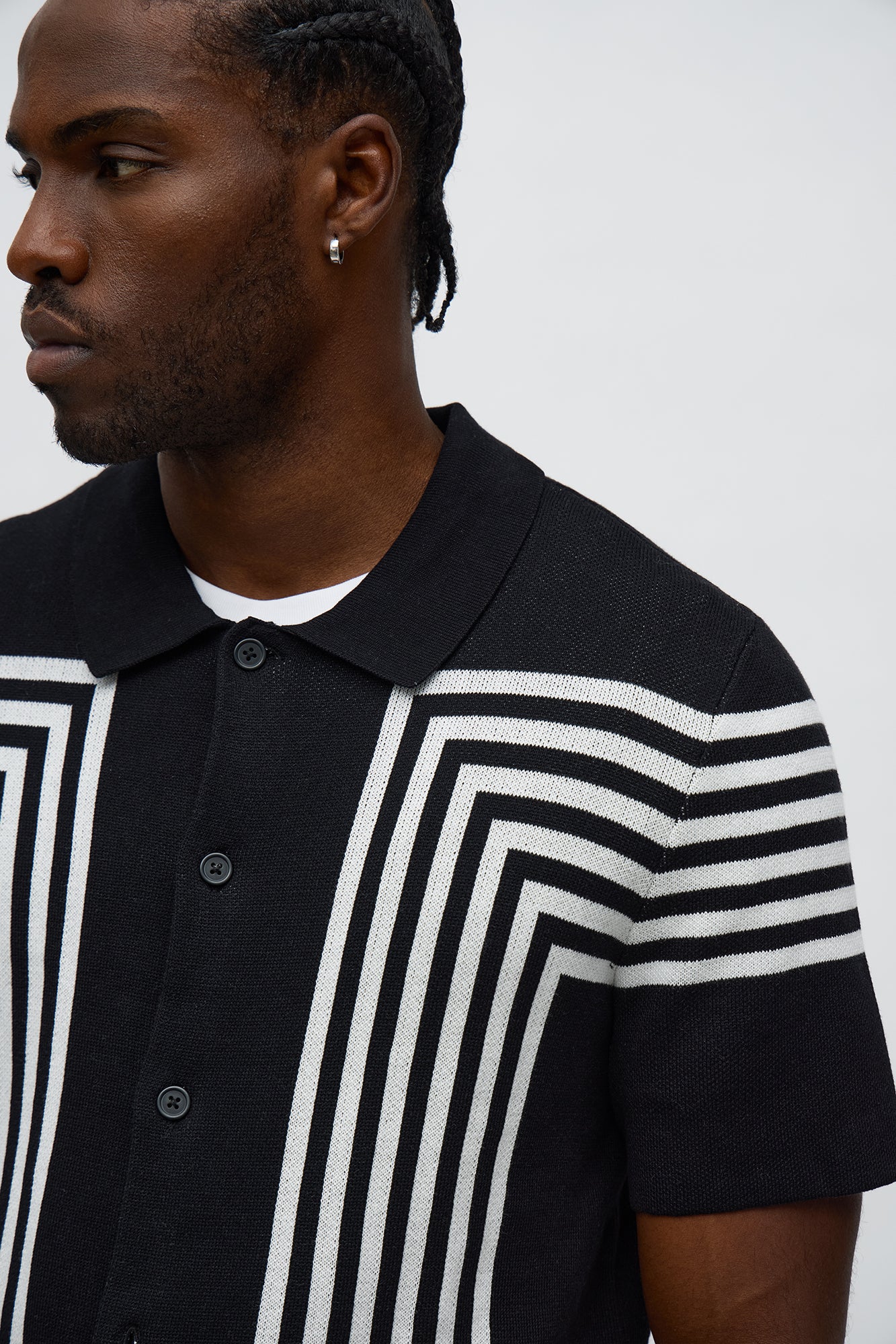 All Of The Lines Button Up Knit Polo Shirt - Black/combo Fashion Nova