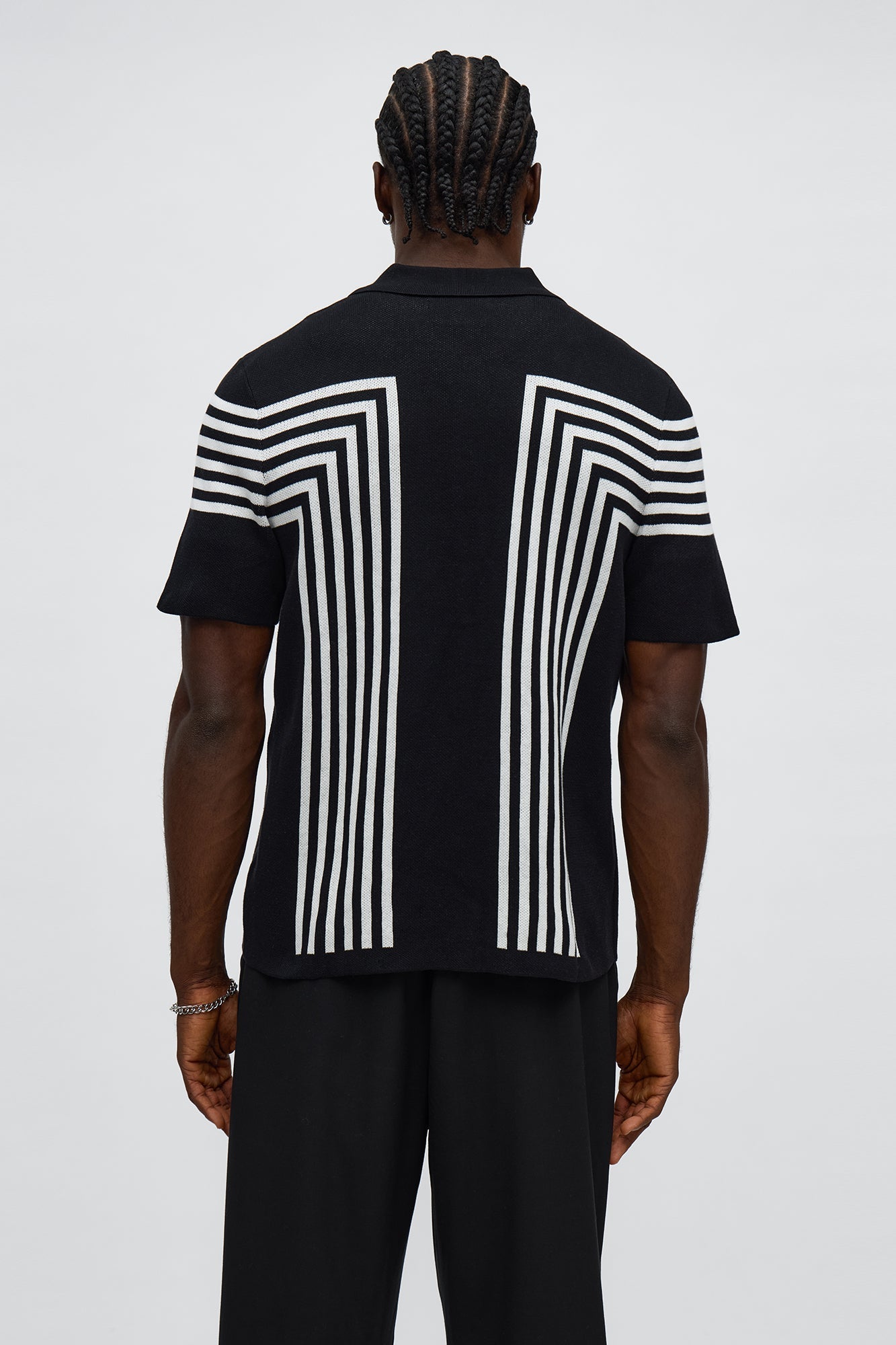All Of The Lines Button Up Knit Polo Shirt - Black/combo Fashion Nova