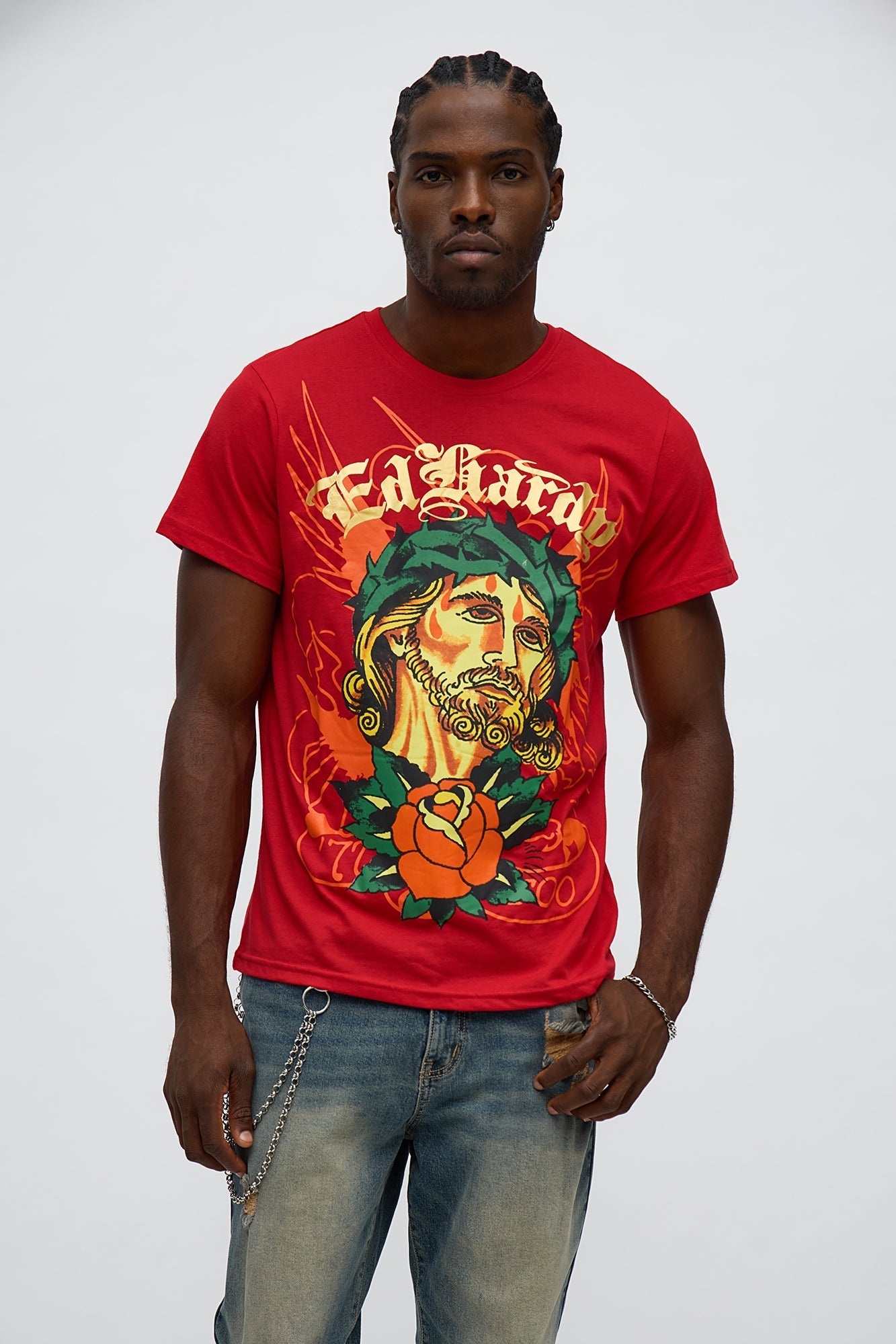 Ed Hardy Rose Faith Short Sleeve Tee - Red Fashion Nova
