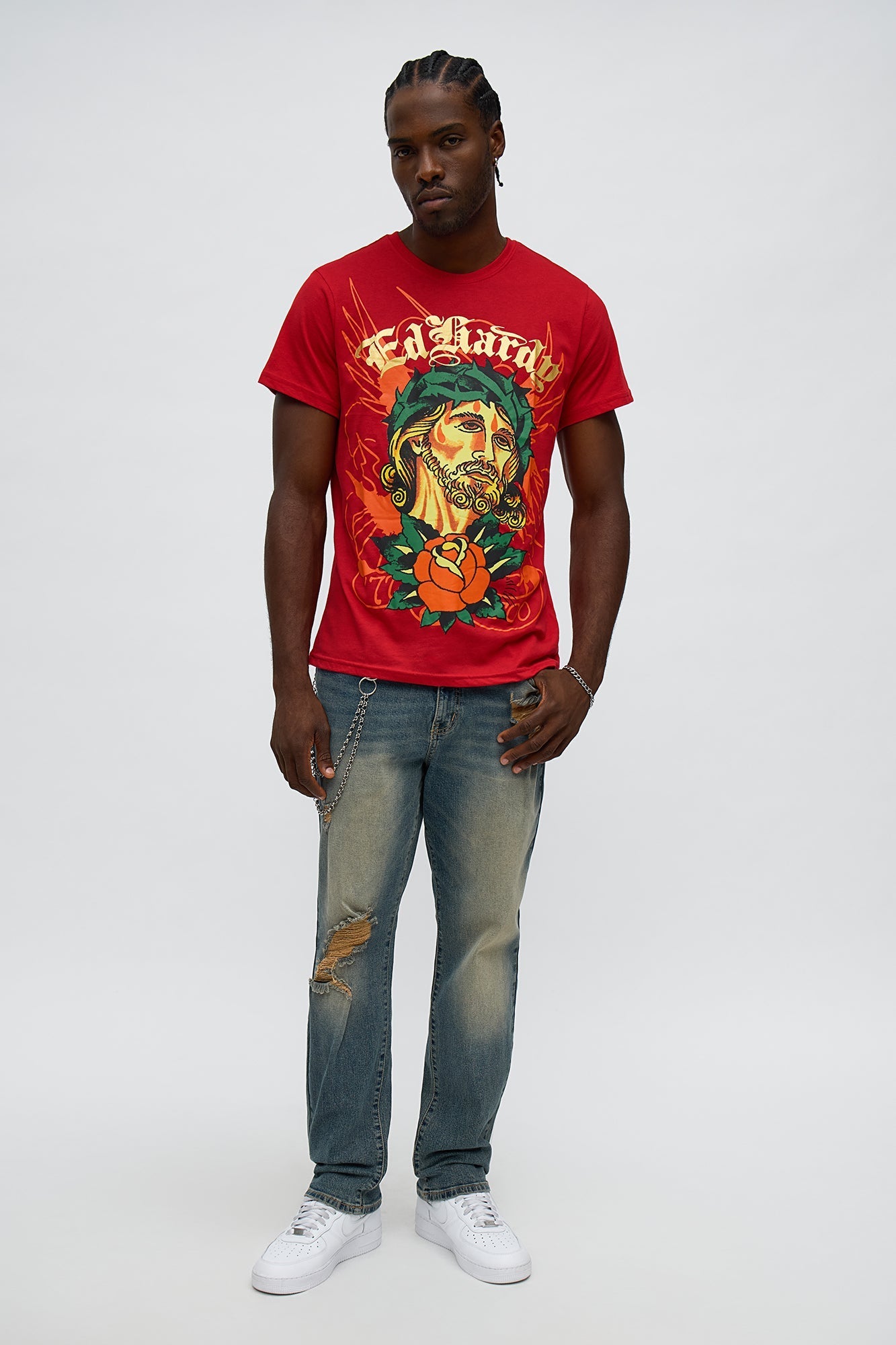 Ed Hardy Rose Faith Short Sleeve Tee - Red Fashion Nova