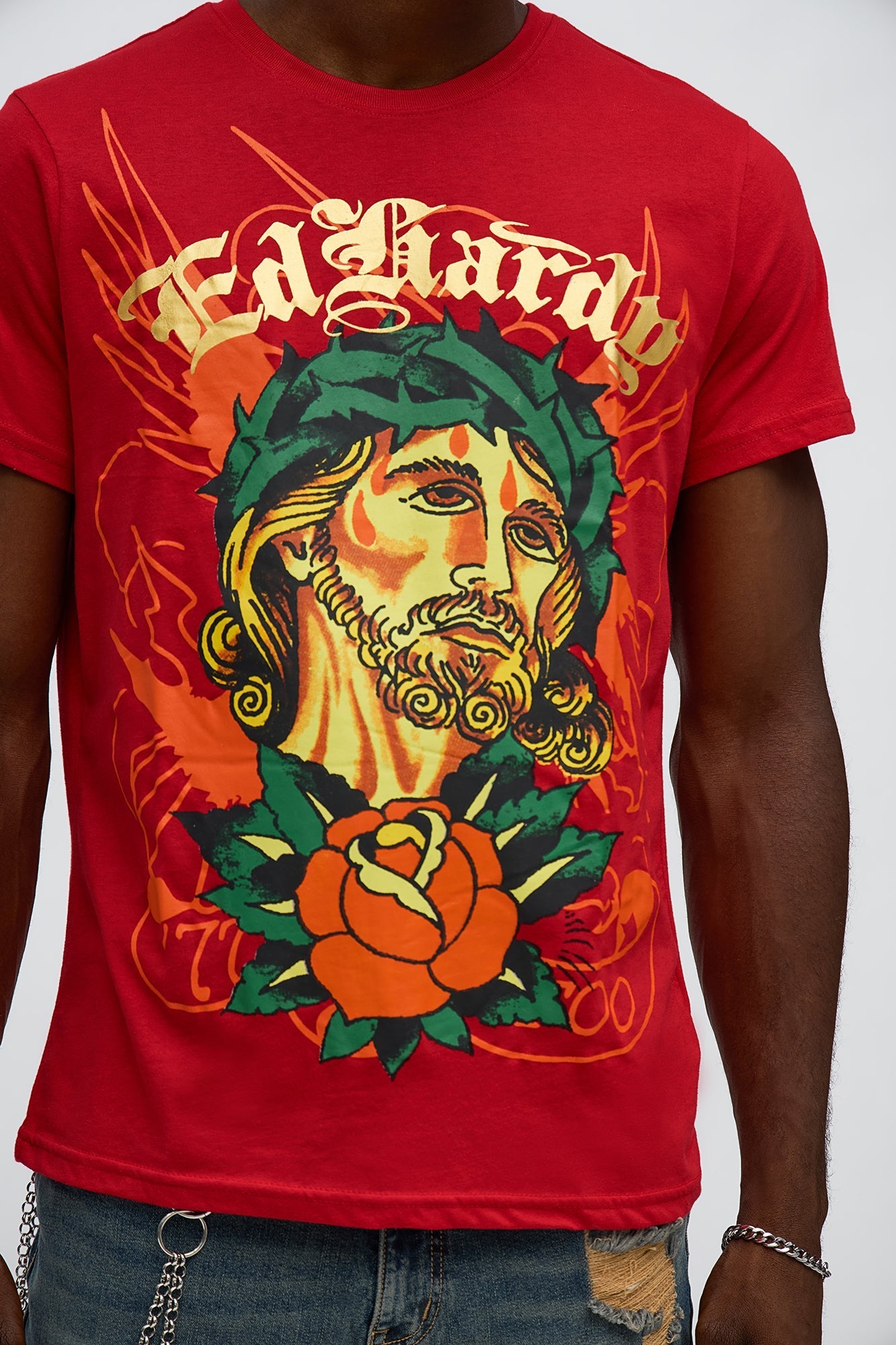Ed Hardy Rose Faith Short Sleeve Tee - Red Fashion Nova