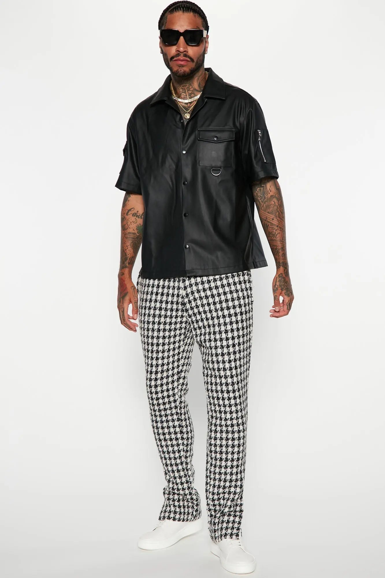 Utility Faux Leather Short Sleeve Button Up Shirt - Black Fashion Nova