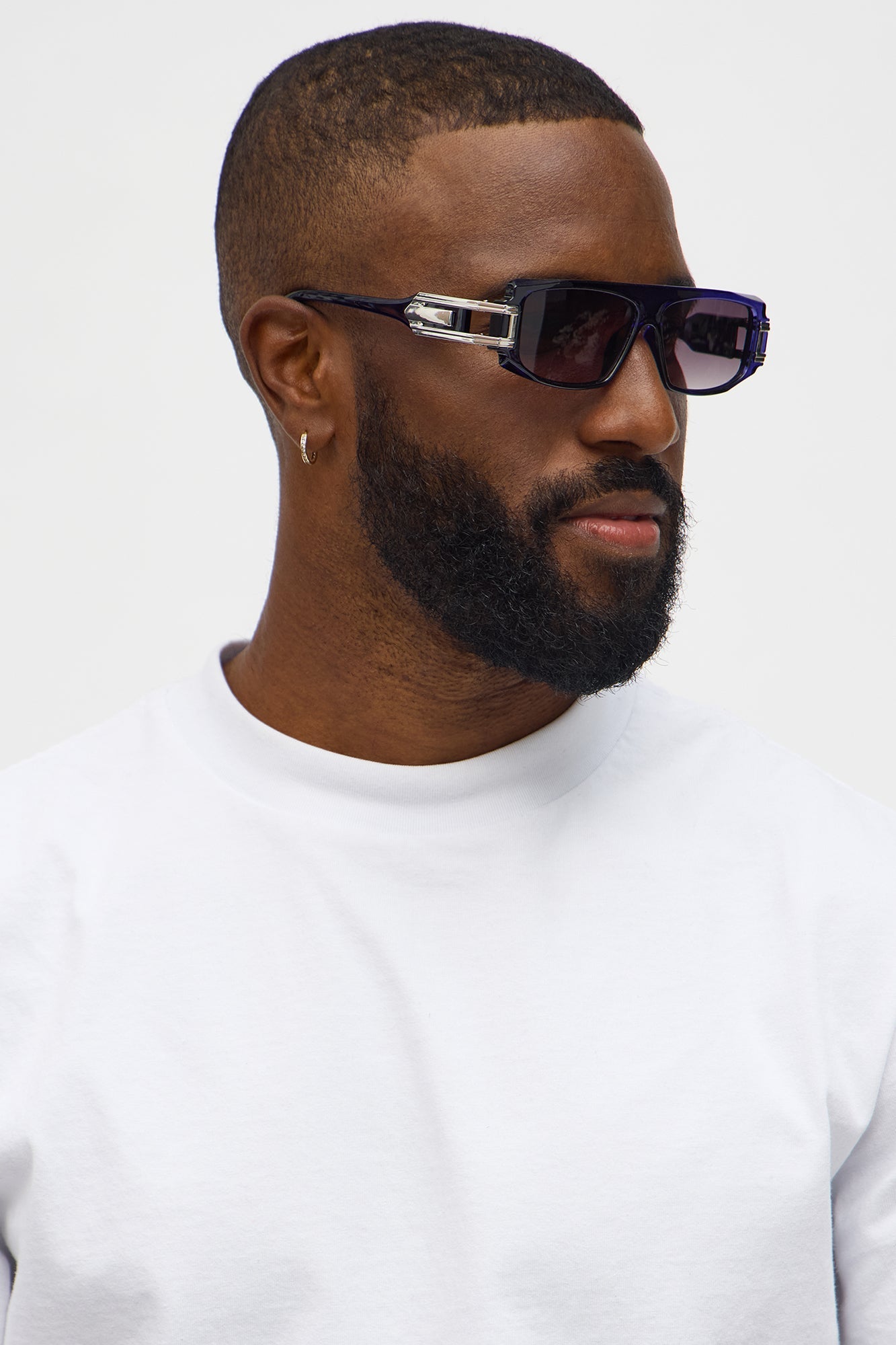 Flat Top Frame Colored Lens Sunglasses - Navy Fashion Nova