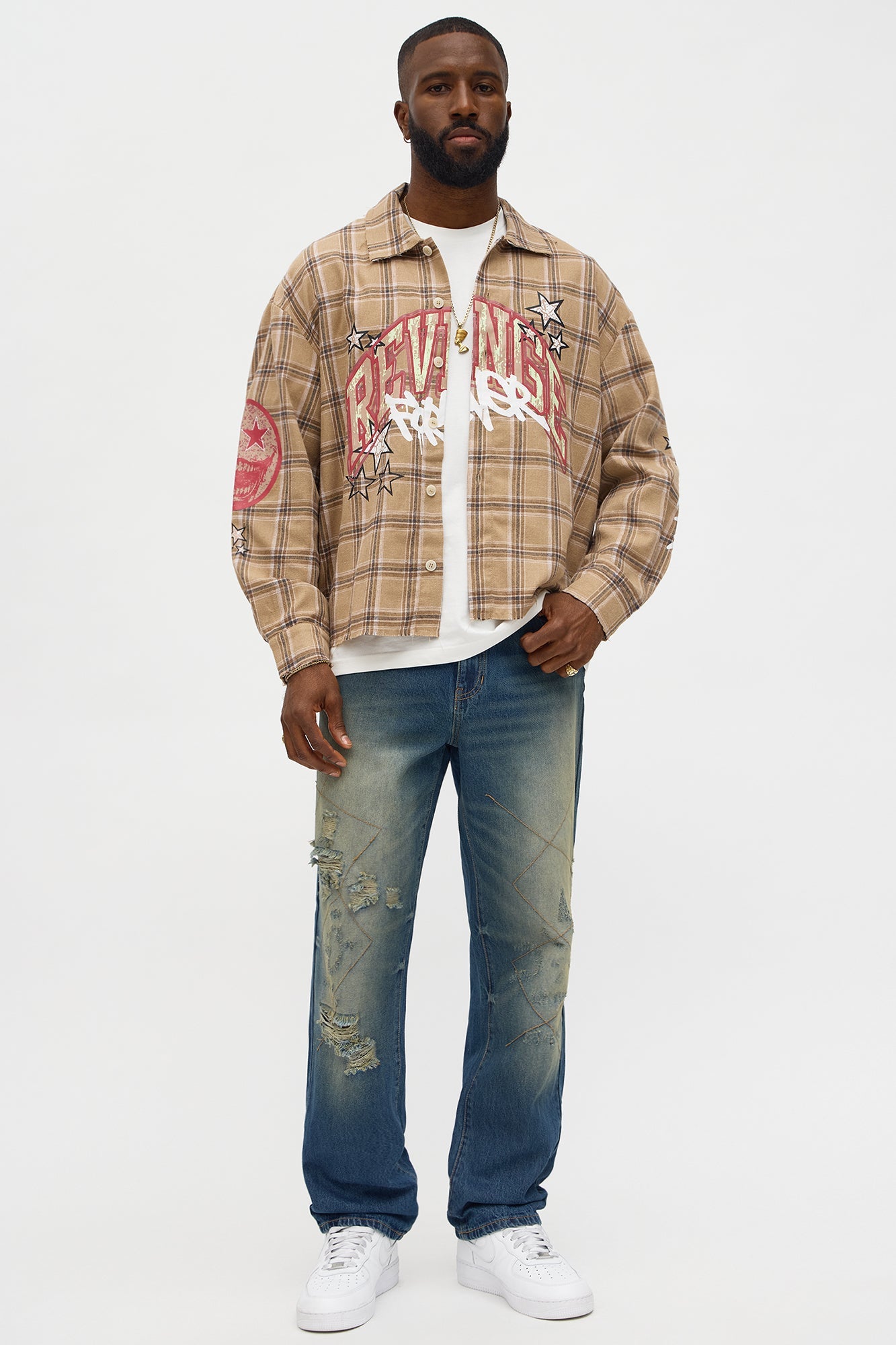 Revenge Woven Flannel - Taupe/combo Fashion Nova