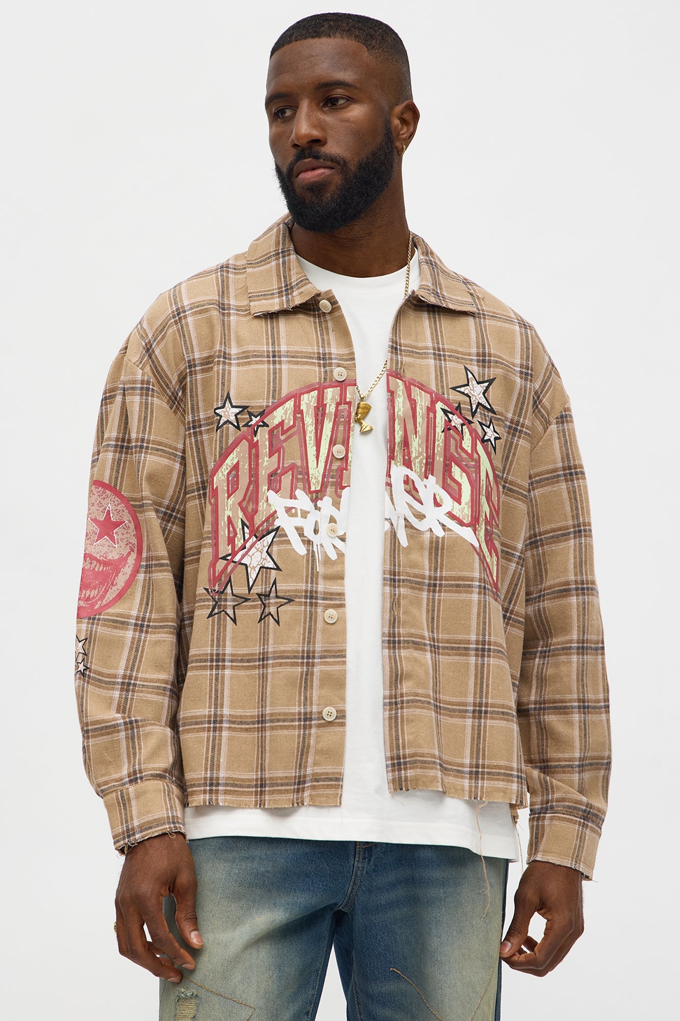 Revenge Woven Flannel - Taupe/combo Fashion Nova