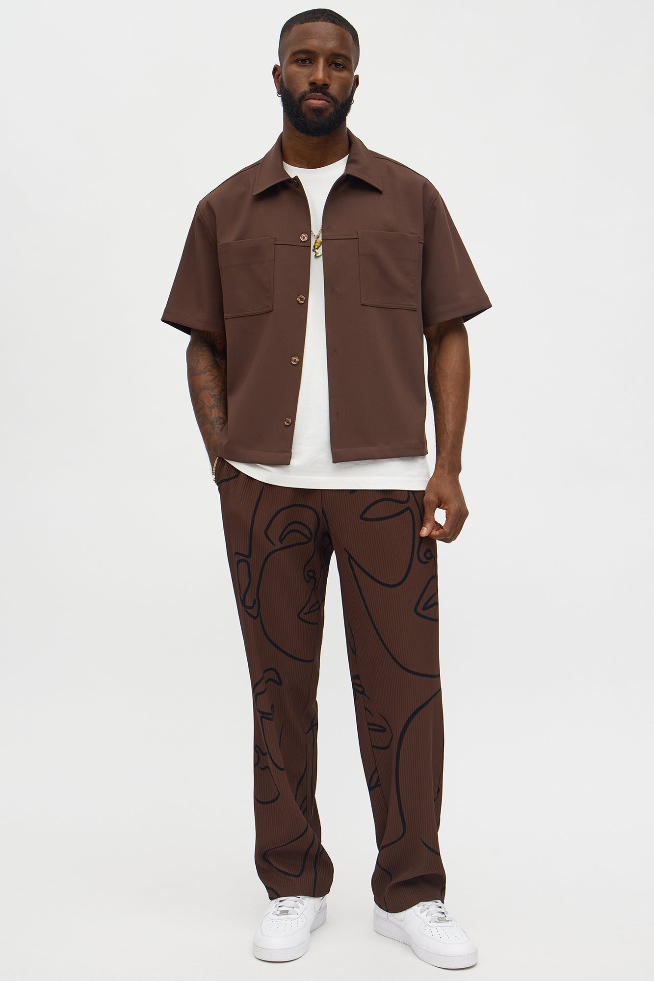 Straight Show Up Printed Face Pant - Brown Fashion Nova