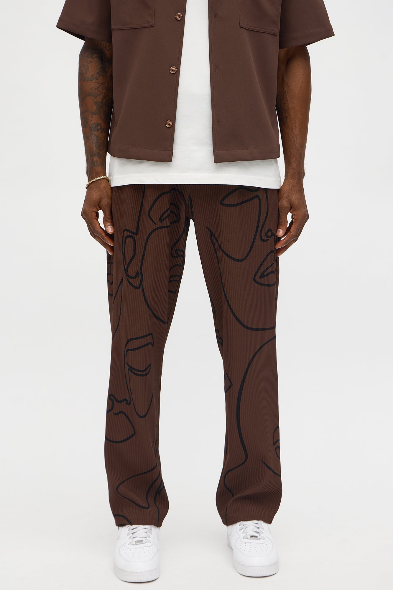 Straight Show Up Printed Face Pant - Brown Fashion Nova