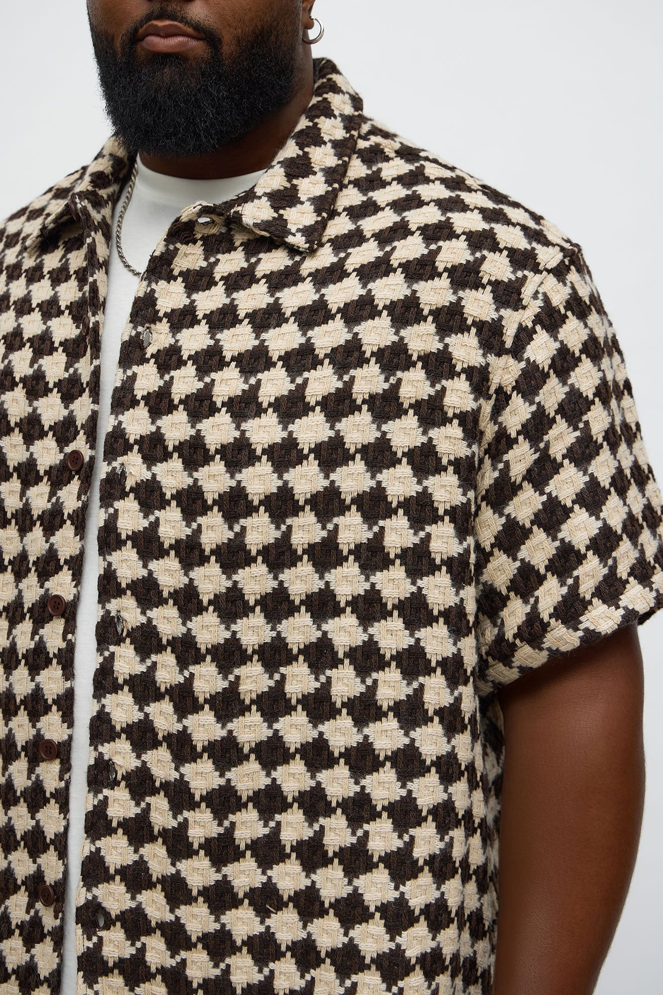 Boxy Cropped Mosaic Button Up Shirt - Brown Fashion Nova