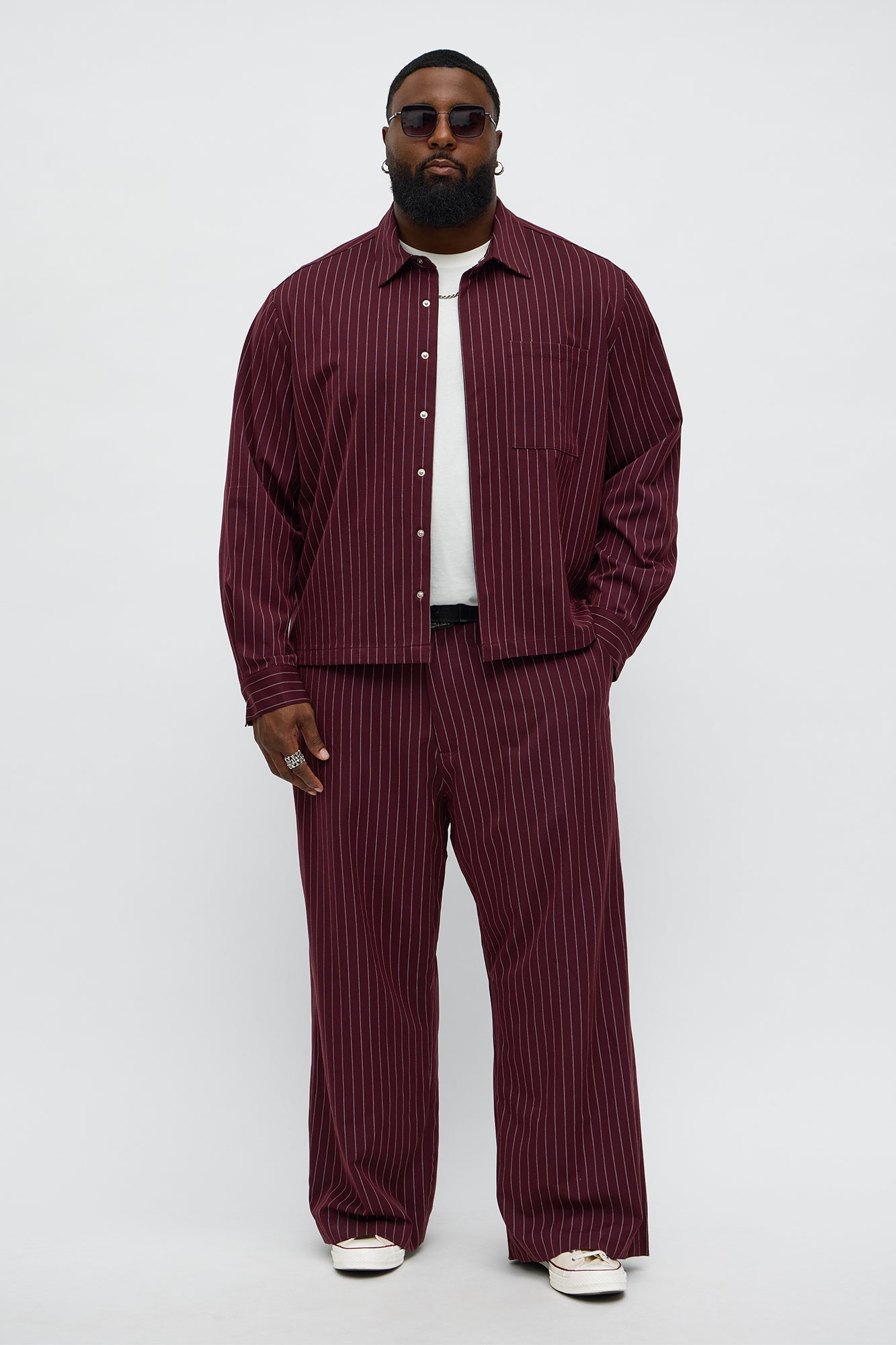 Wide Leg Straight Striped Trouser - Burgundy Fashion Nova