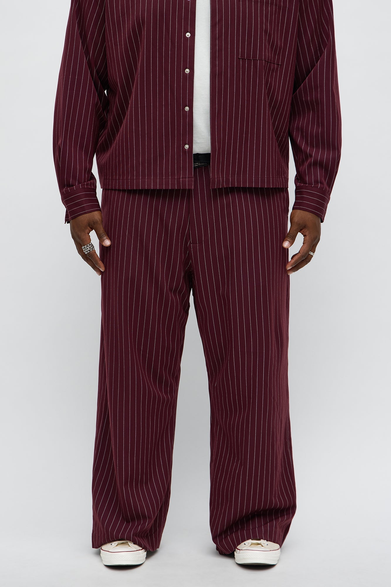 Wide Leg Straight Striped Trouser - Burgundy Fashion Nova