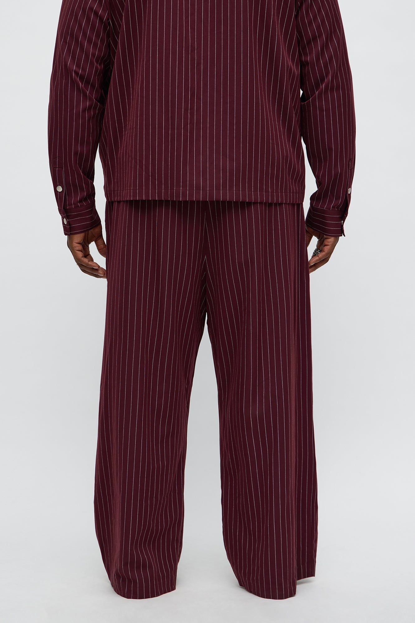 Wide Leg Straight Striped Trouser - Burgundy Fashion Nova