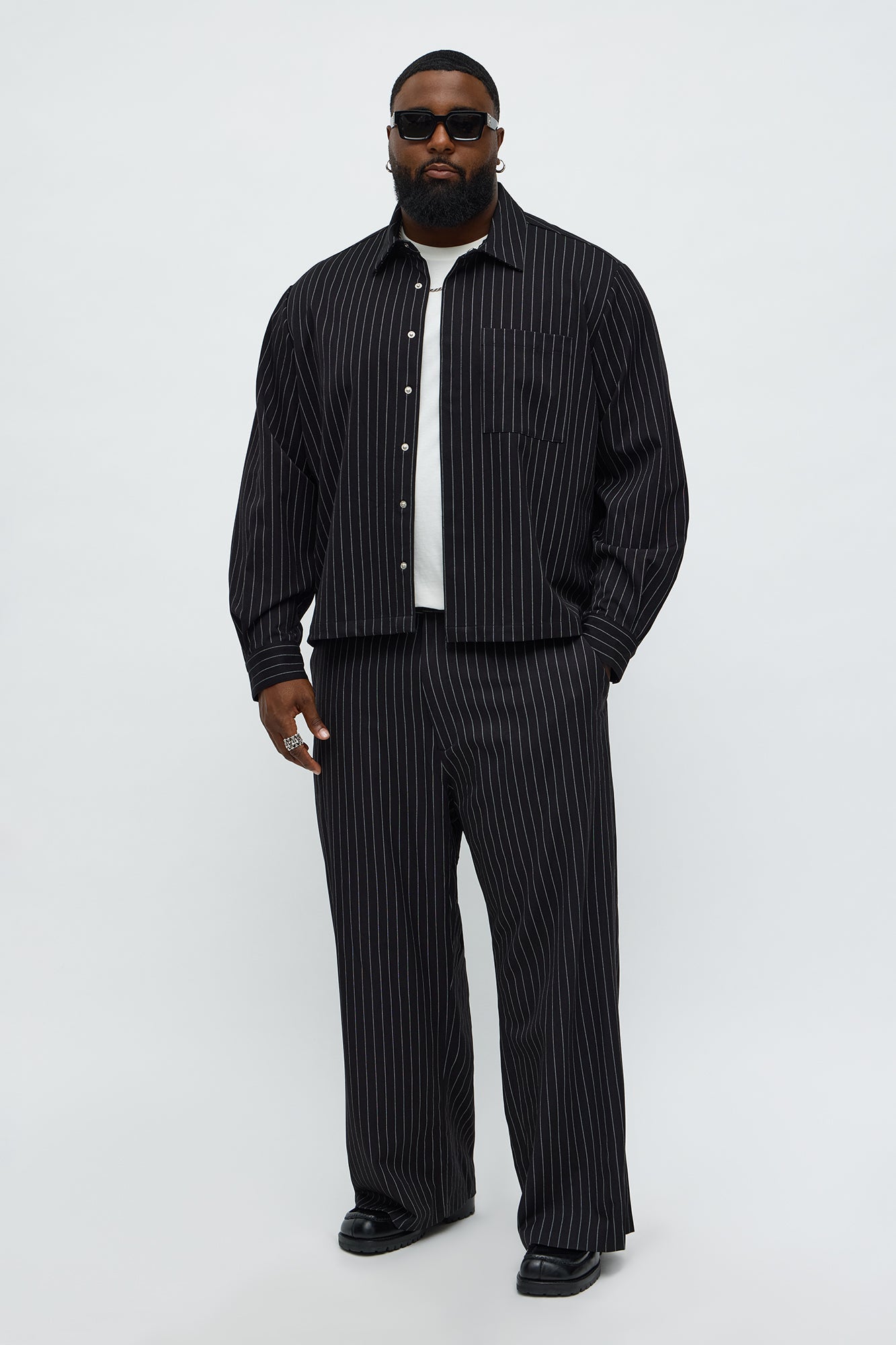 Cropped Striped Button Up Shirt - Black Fashion Nova