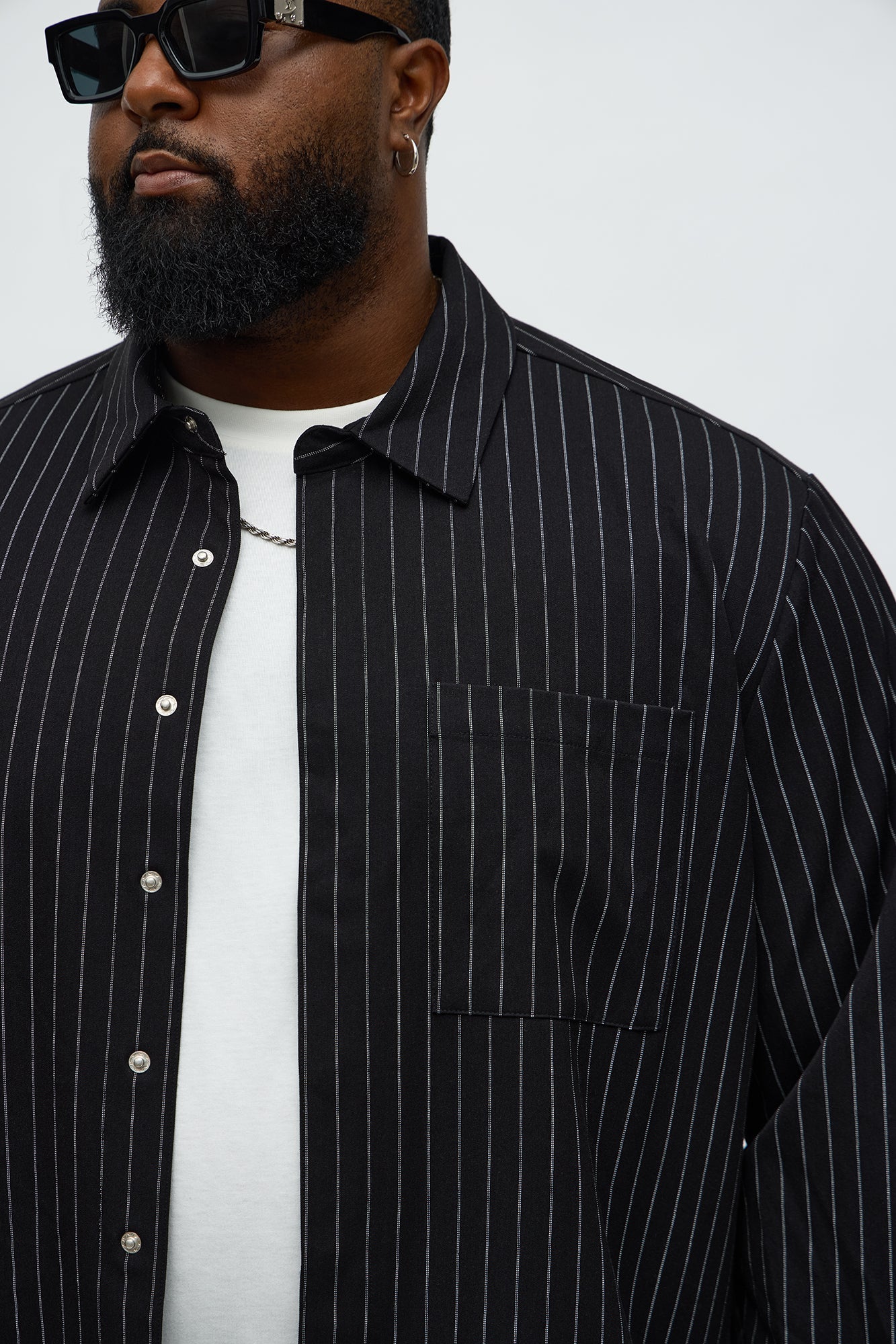 Cropped Striped Button Up Shirt - Black Fashion Nova