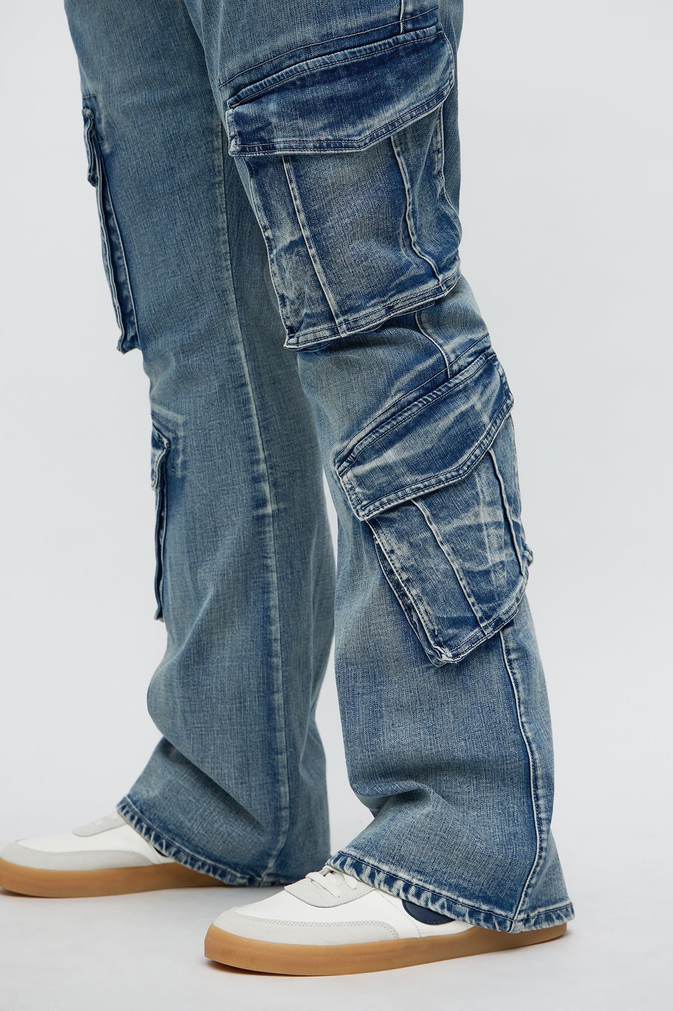 Stacked Skinny Flare Michel Cargo Jean - Medium Blue Wash Fashion Nova