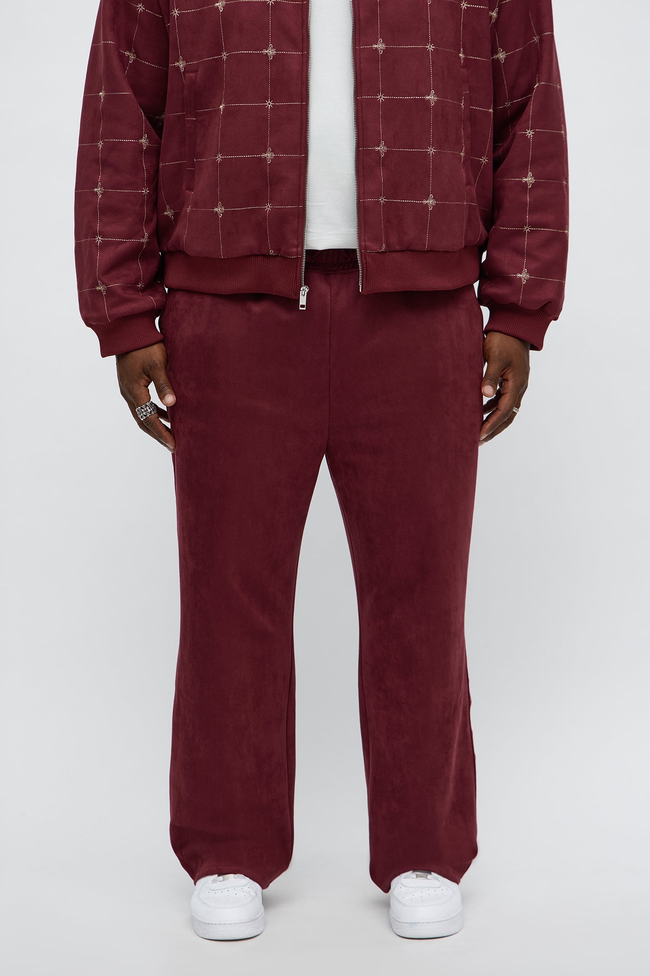 Straight Faux Velvet Buzzed Pant - Burgundy Fashion Nova