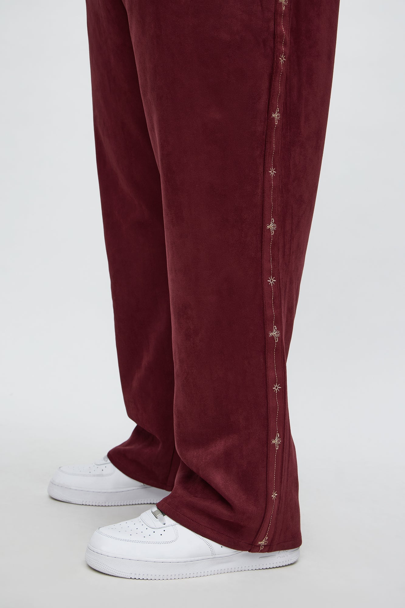 Straight Faux Velvet Buzzed Pant - Burgundy Fashion Nova