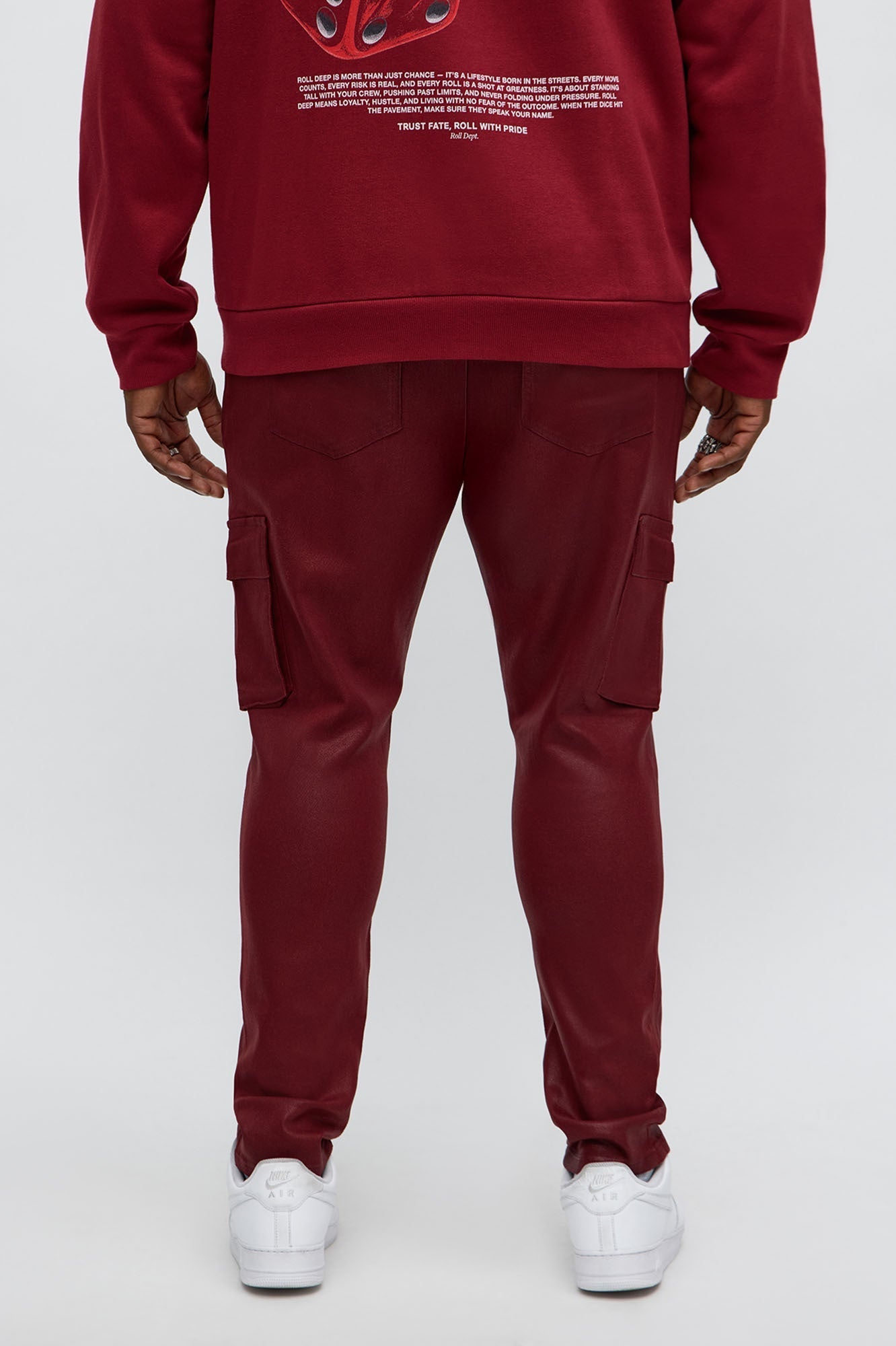 Skinny Down The Streets Waxed Cargo Jean - Burgundy Fashion Nova