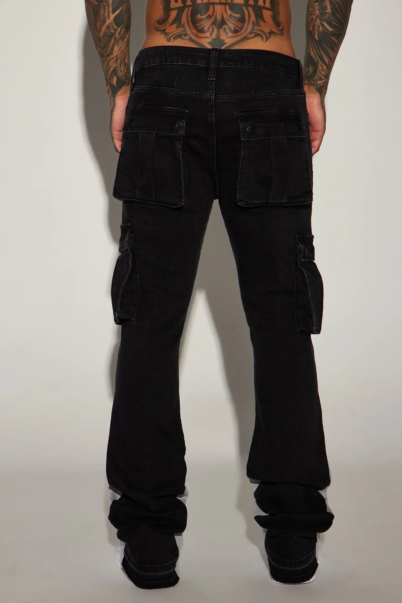 Carried Cargo Stacked Skinny Flared Jeans - Black Fashion Nova