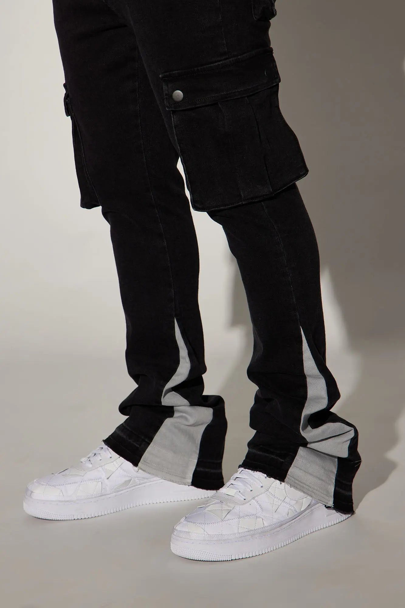 Carried Cargo Stacked Skinny Flared Jeans - Black Fashion Nova