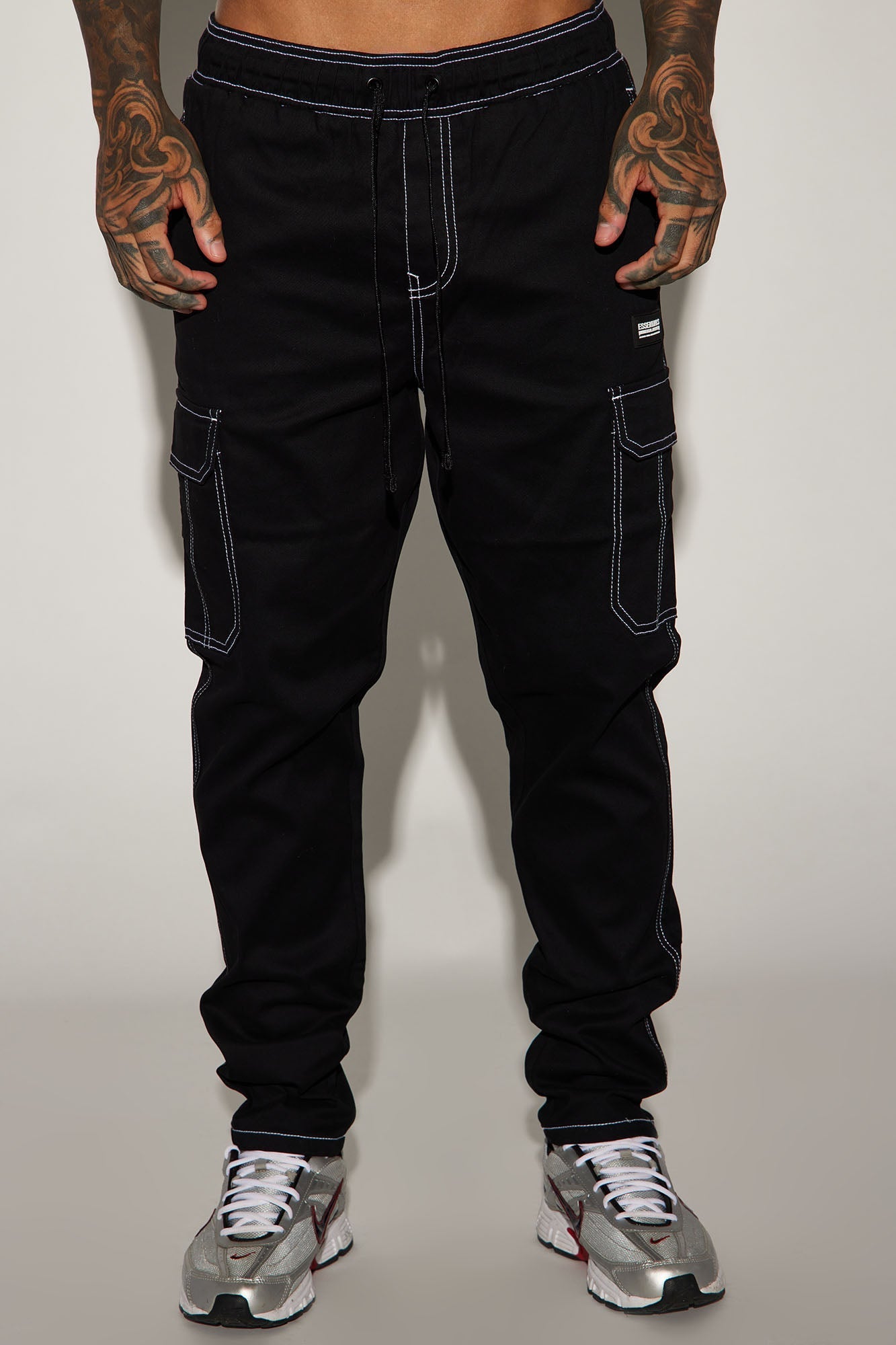 Rocky Contrast Stitch Slim Cargo Pants - Black Fashion Nova