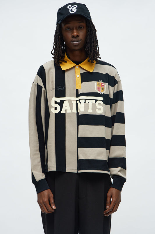 Cropped Saints Long Sleeve Rugby Polo - Black/combo Fashion Nova