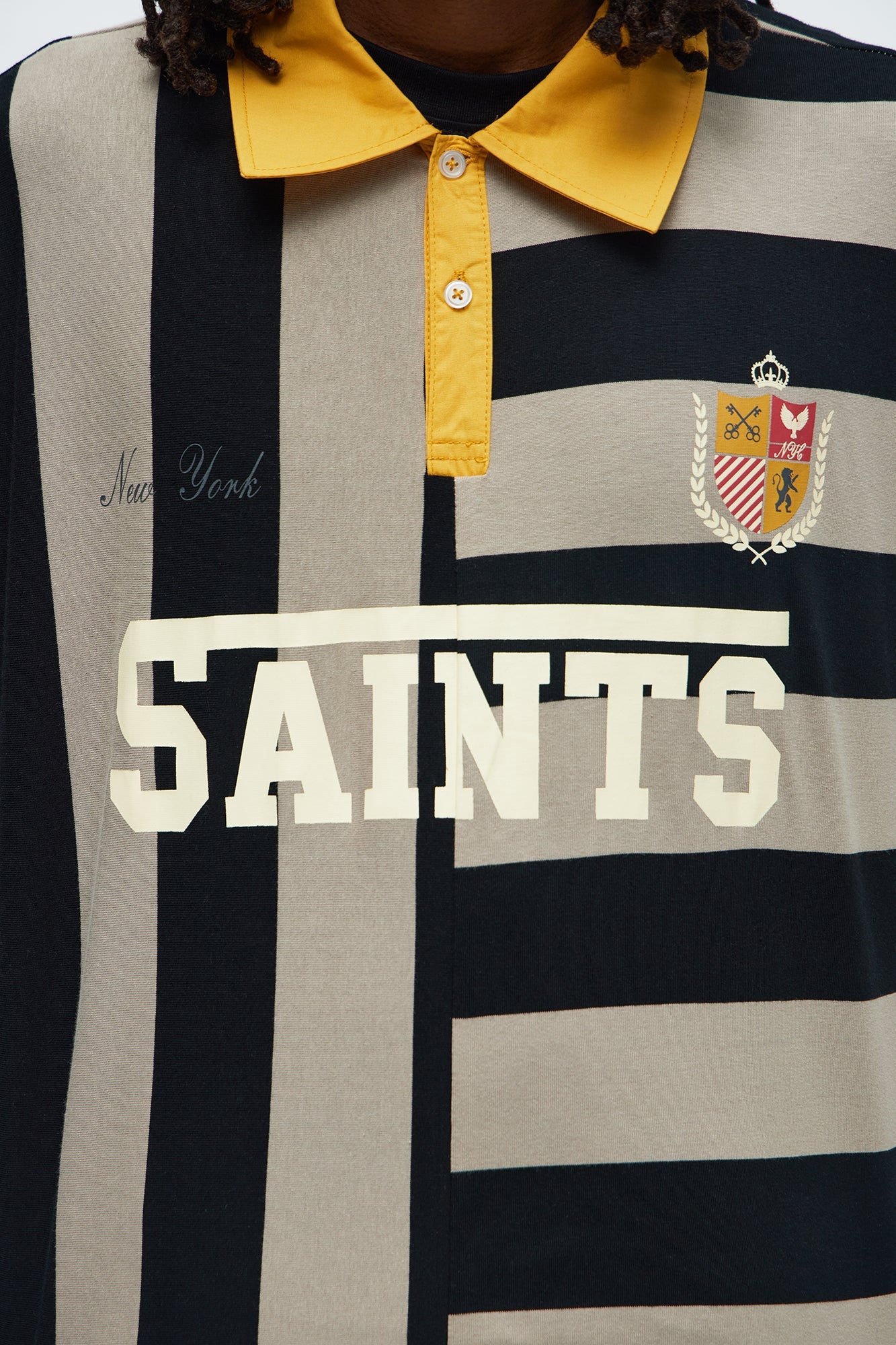 Cropped Saints Long Sleeve Rugby Polo - Black/combo Fashion Nova