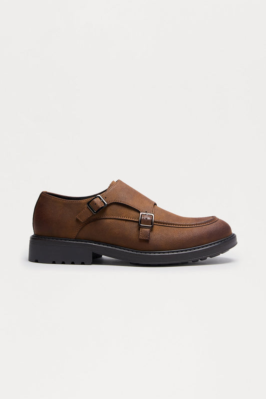 Classic Cut Washed Faux Suede Monk Shoe - Brown Fashion Nova