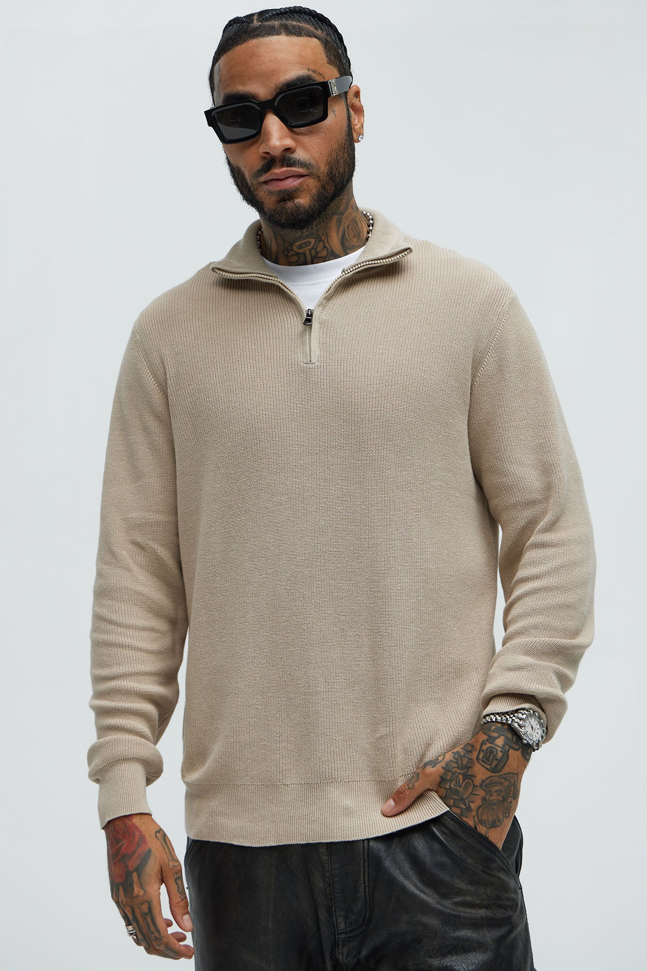 Shawn Quarter Zip Sweater - Tan Fashion Nova